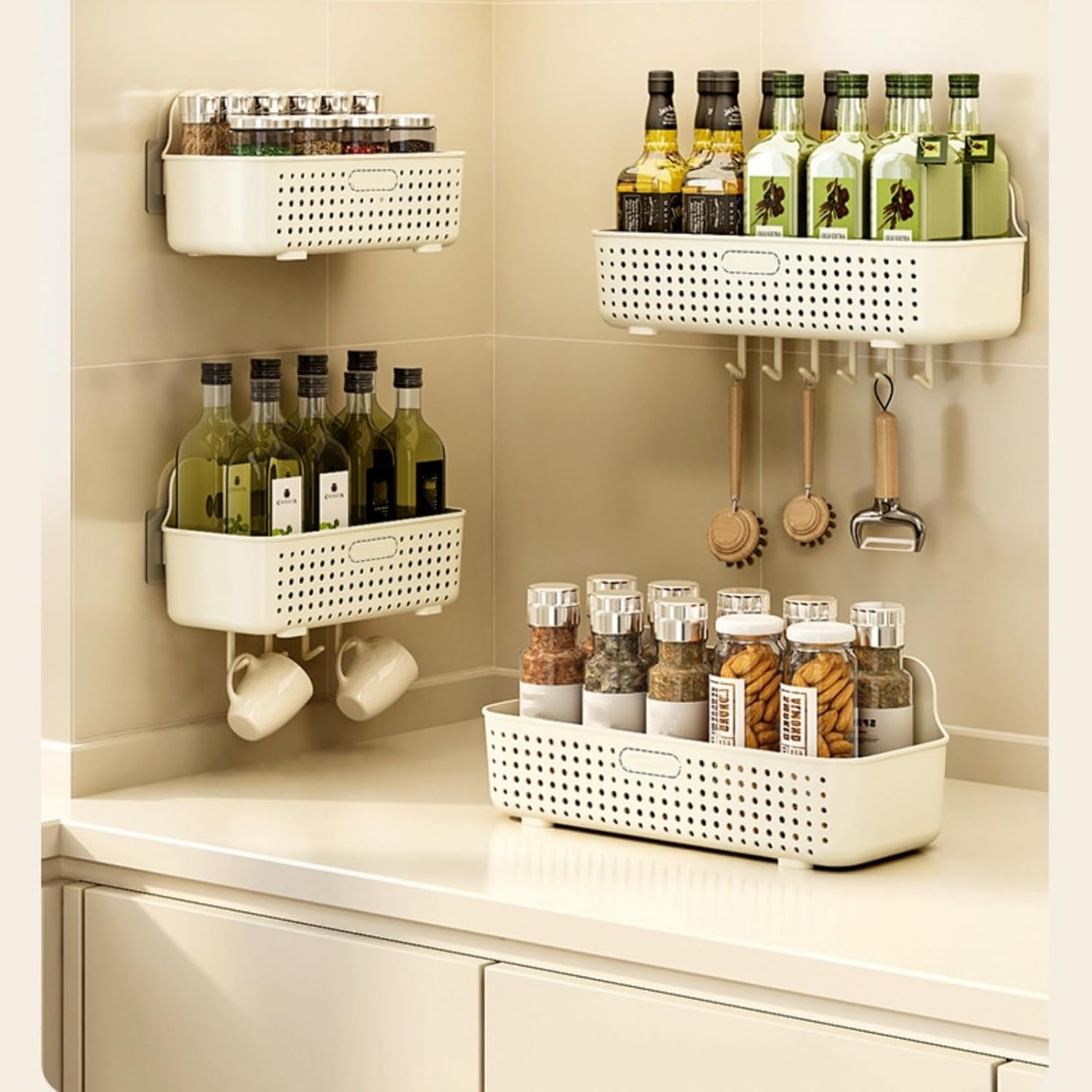 Bathroom Shelves with 6 Hooks No Drilling Organizer 1