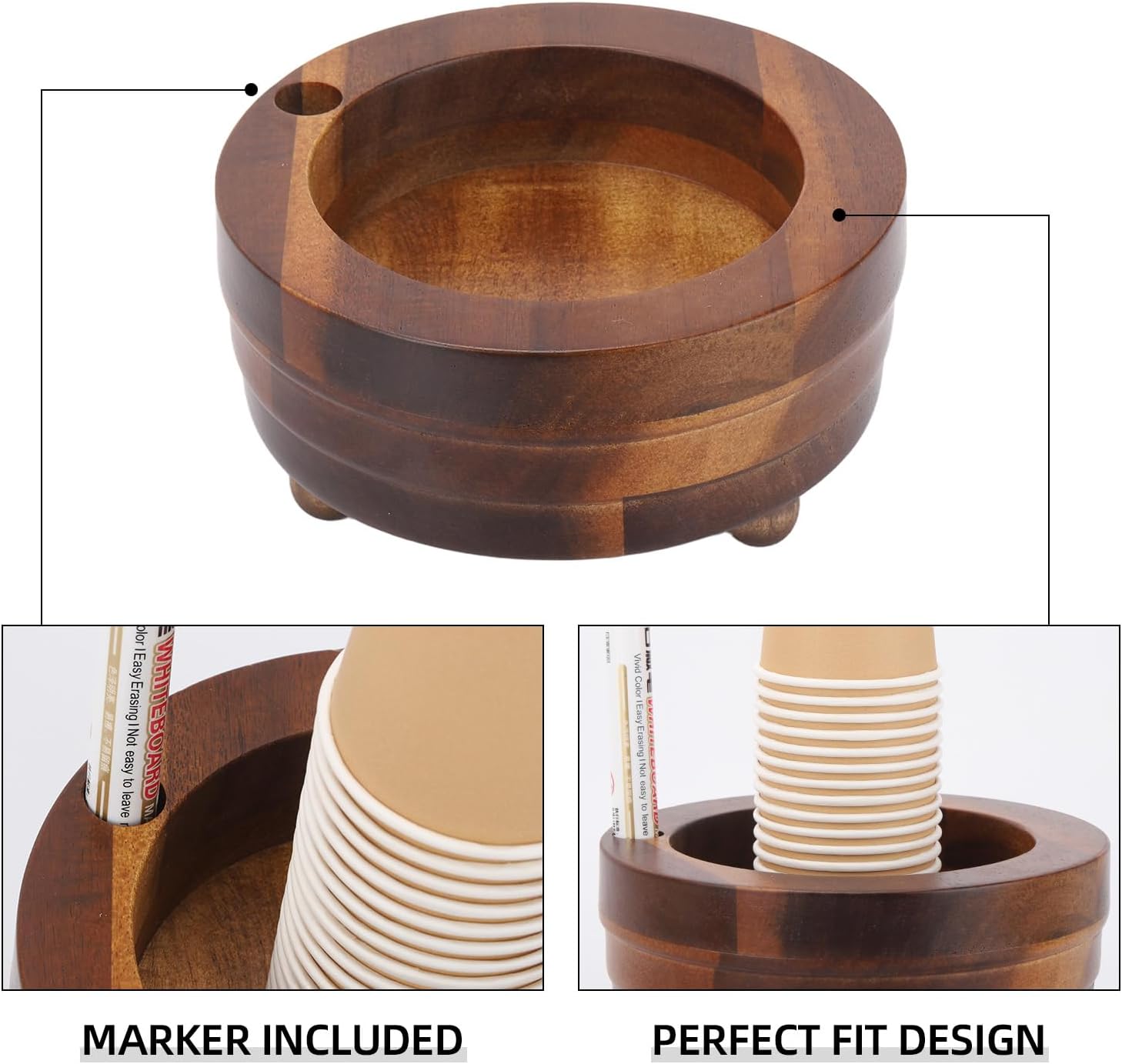 Tecbeauty Wooden Cup Holder with Marker Slot 1