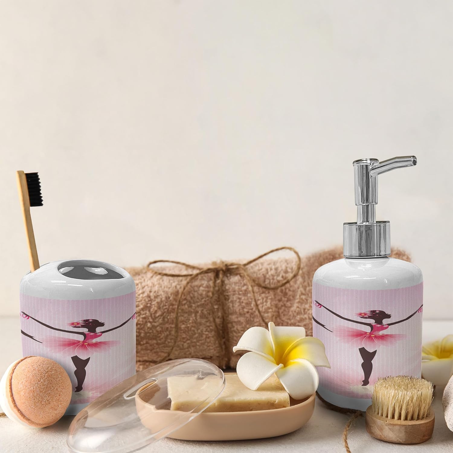 Ambesonne 2 Pc Bathroom Accessory Set Pink Umber
