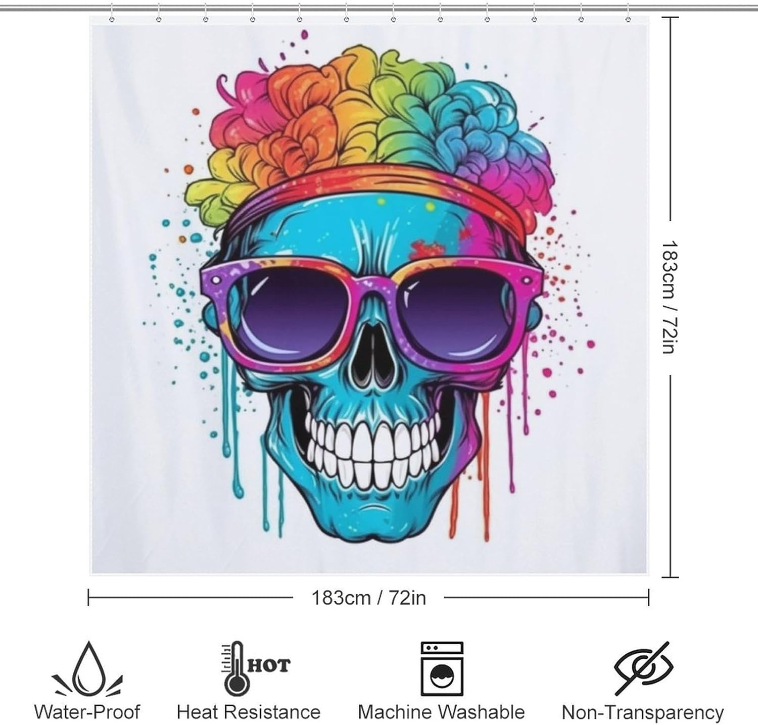 Blue Skull Flower Shower Curtain Set 72x72in 1