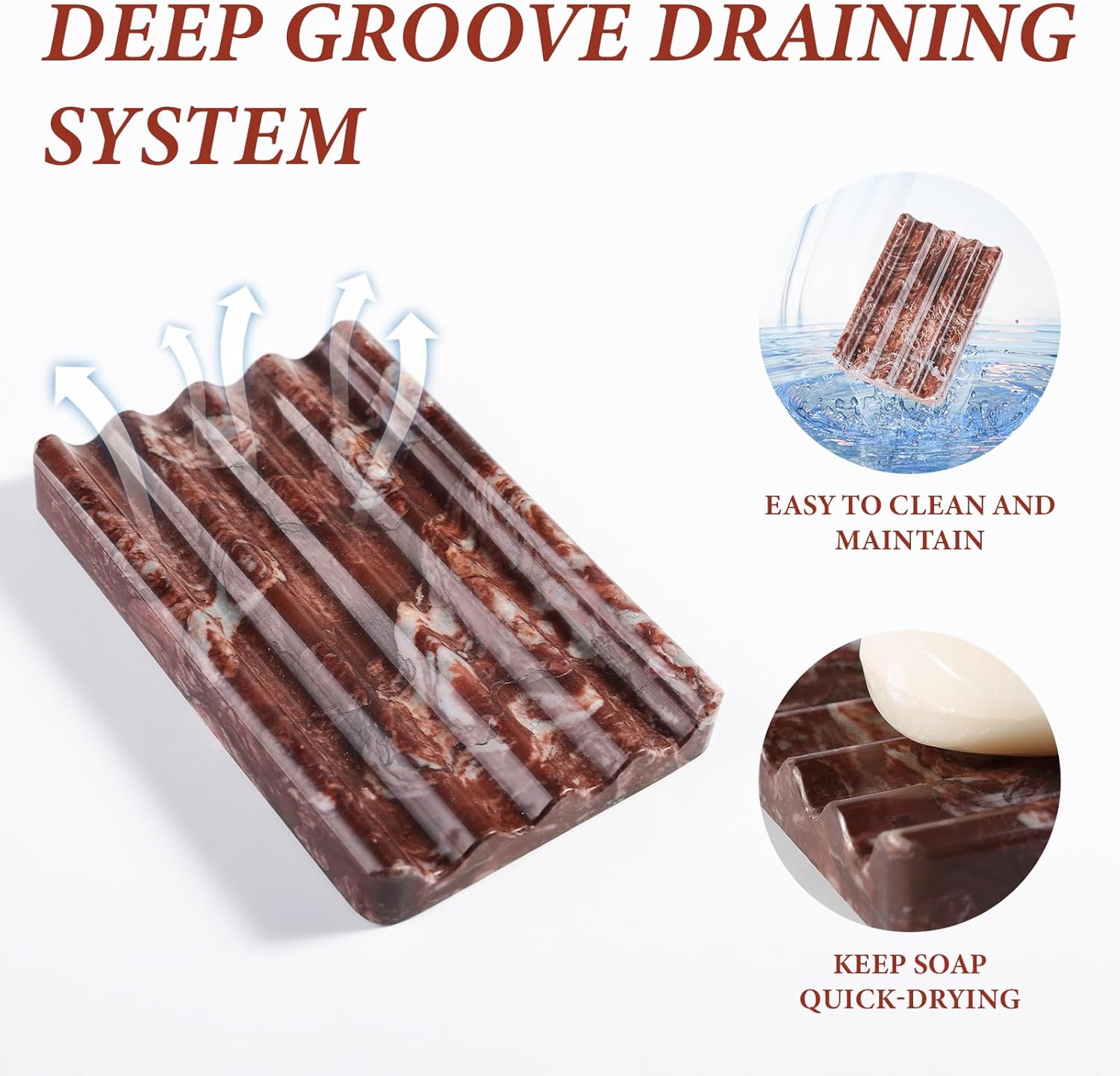 Koville Red Marble Soap Dish for Shower and Bathroom