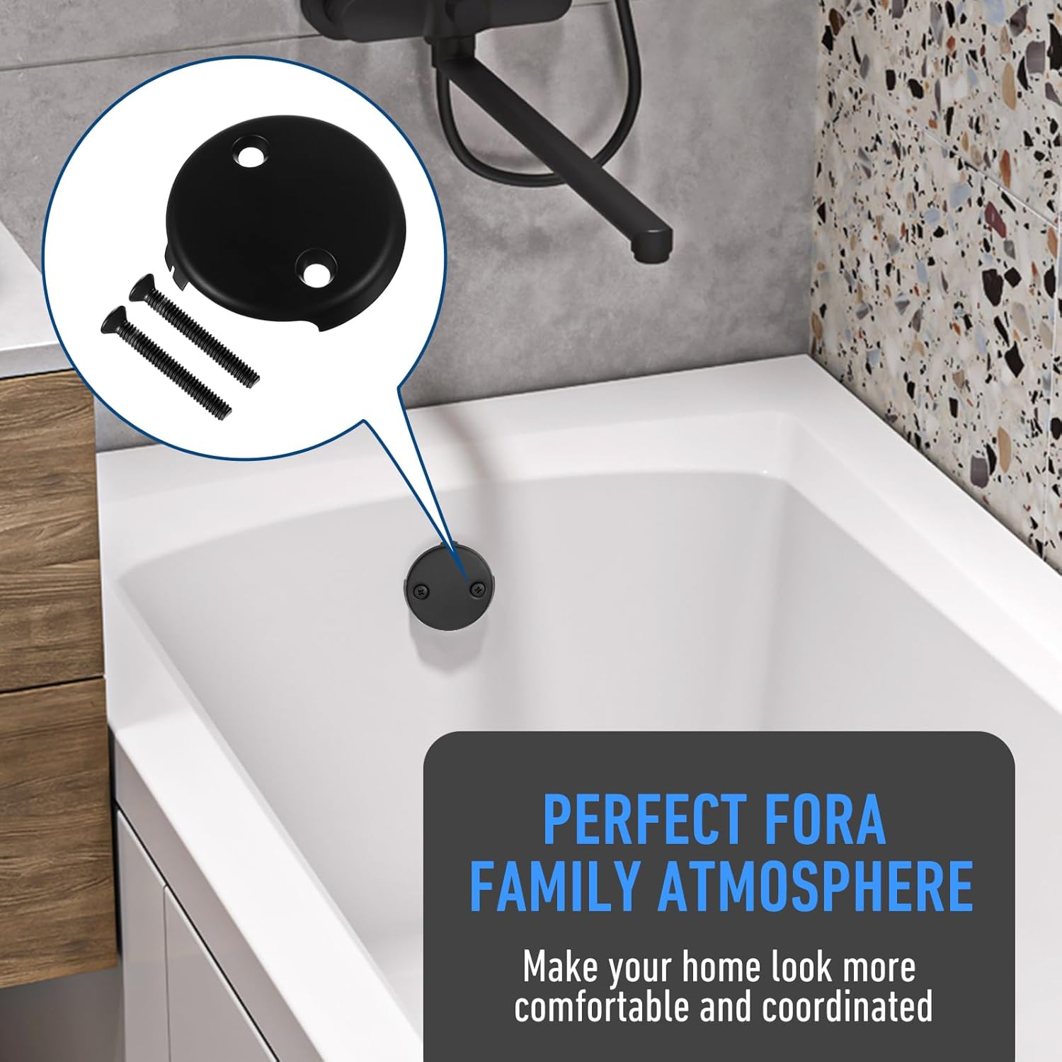 YBEATY Black Two Hole Tub Overflow Cover