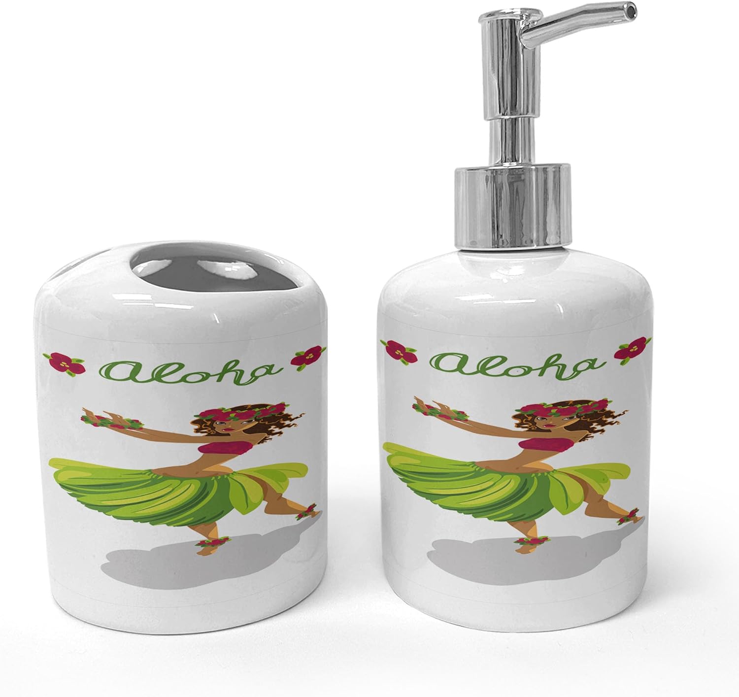 Ambesonne Luau Soap Dispenser Toothbrush Holder Set