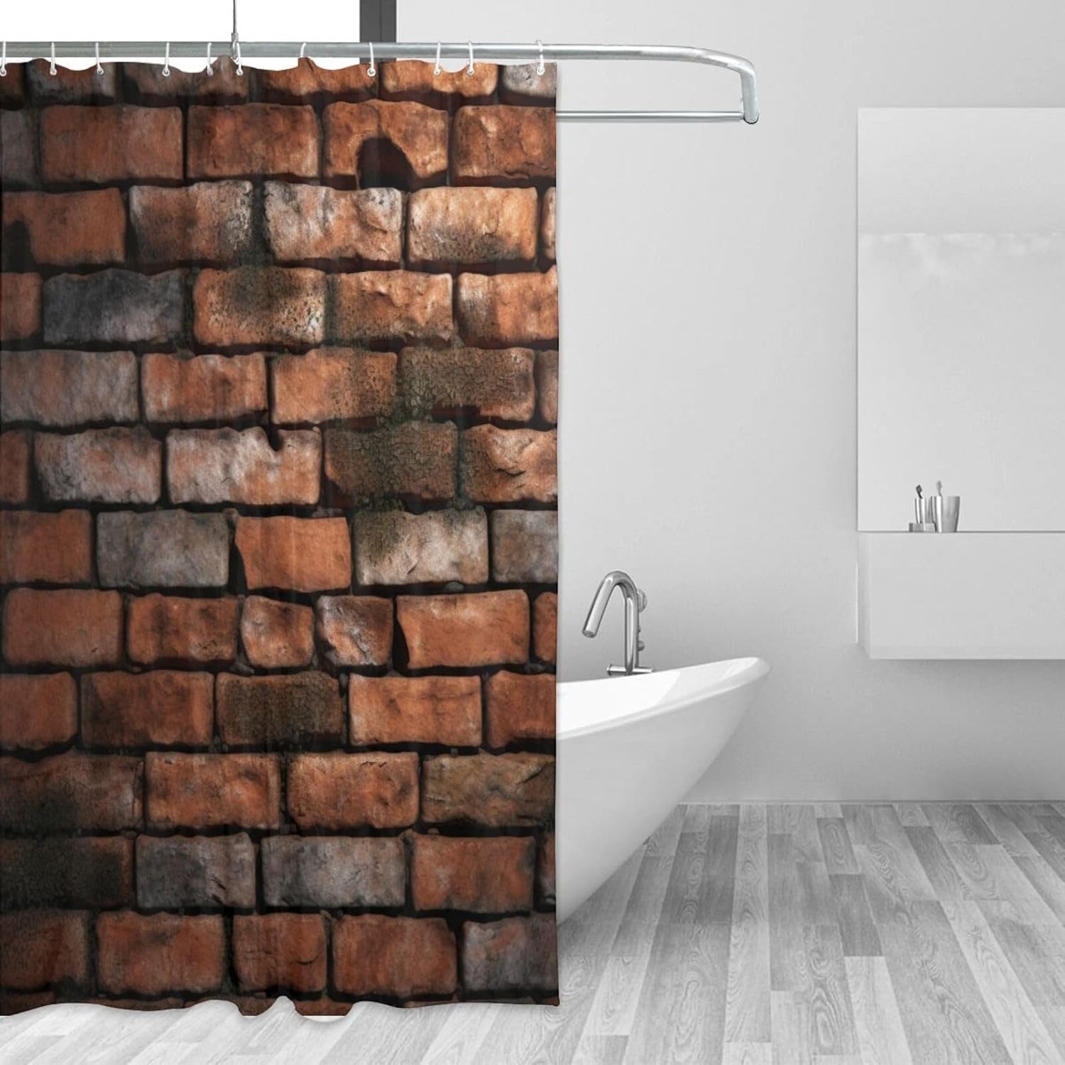 Red Brick Wall Pattern Shower Curtain Set with 12 Hooks