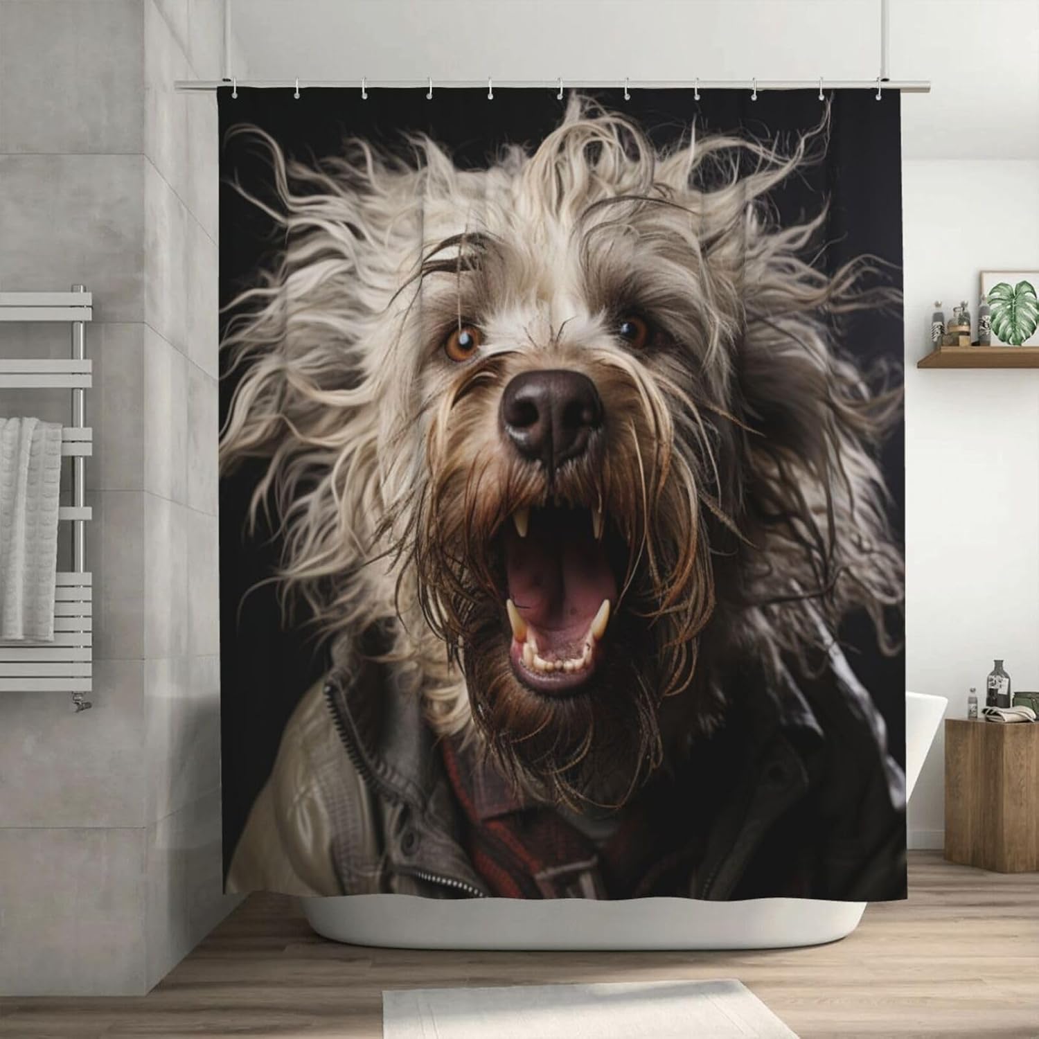 Black Dog Shower Curtain with 12 Hooks 72x72in
