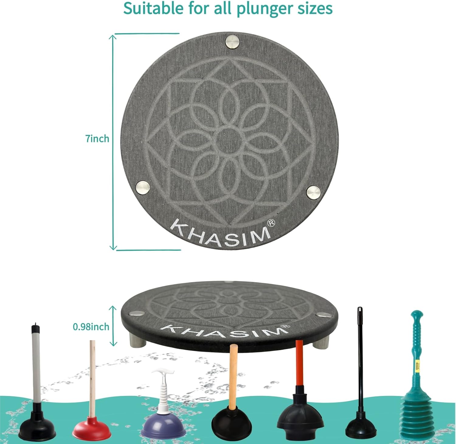 KHASIM Plunger Mat Tray - 7 Gray Drying Mat for Toilet Plunger