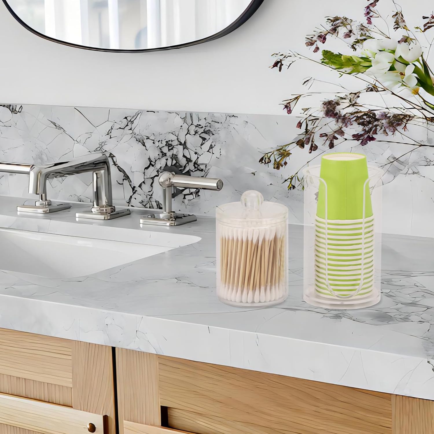 LoveBB 3oz-5oz Cup Dispenser with 10oz QTip Holder Clear