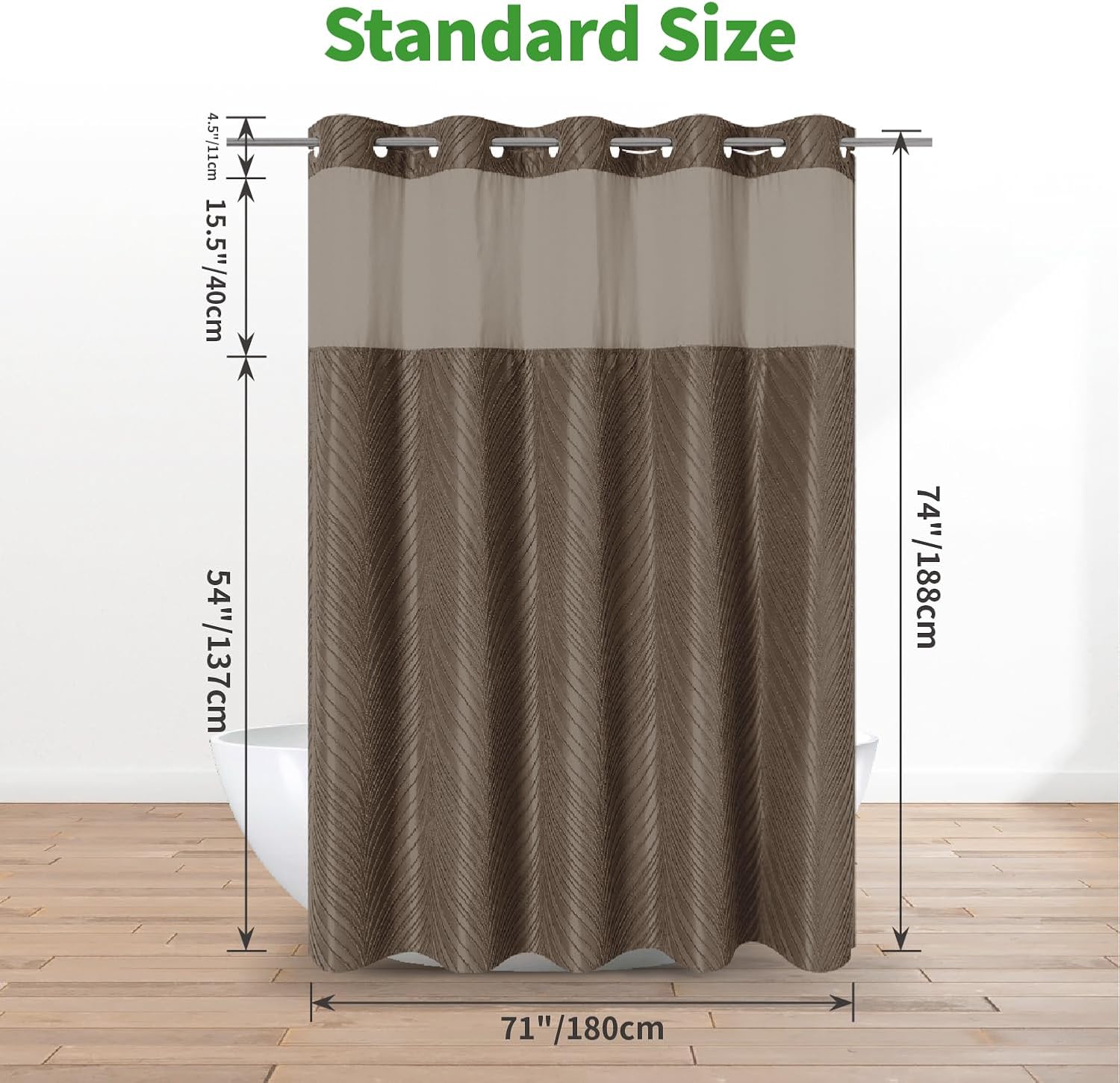 No Hook Shower Curtain Set with Boho Tufted Stripes and See Through Top