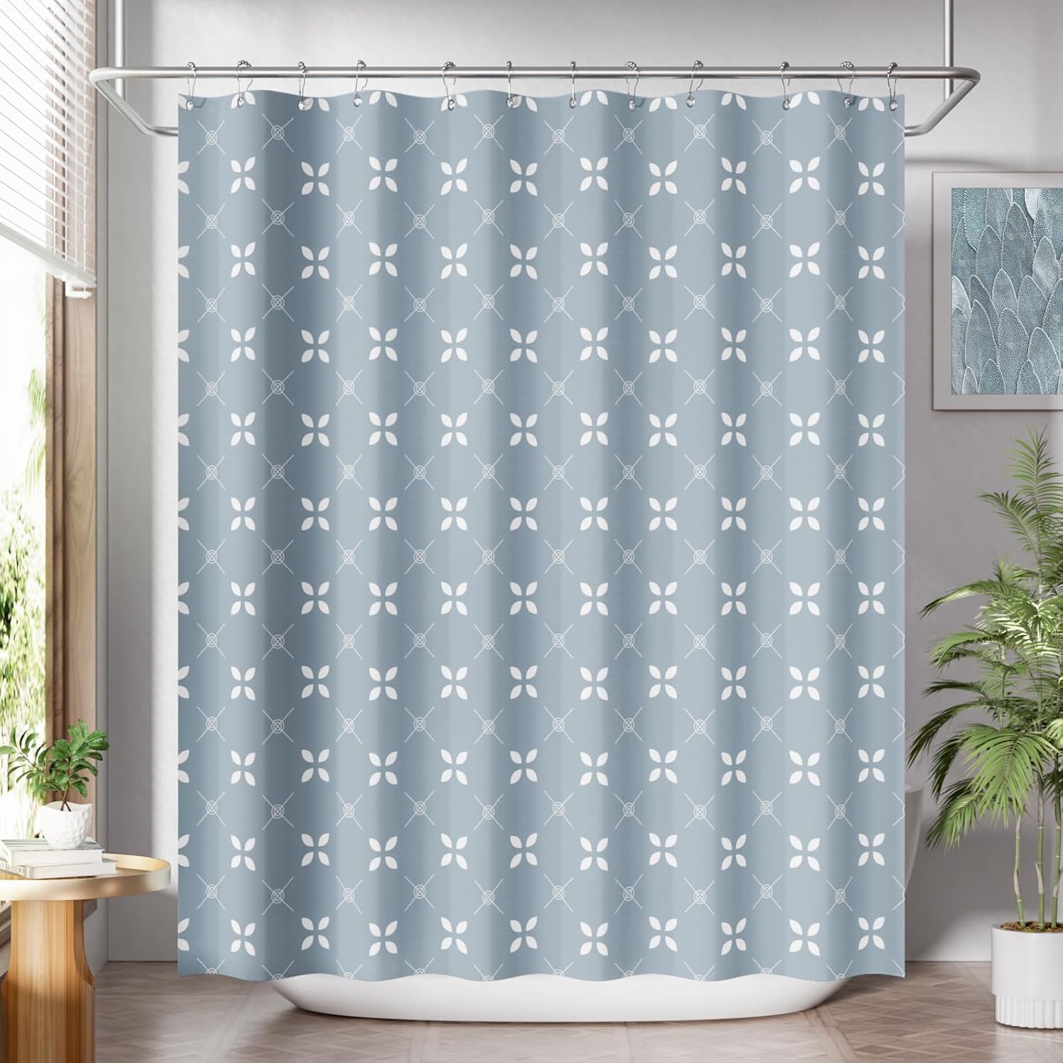 AmazerBath Blue Floral Shower Curtain Set