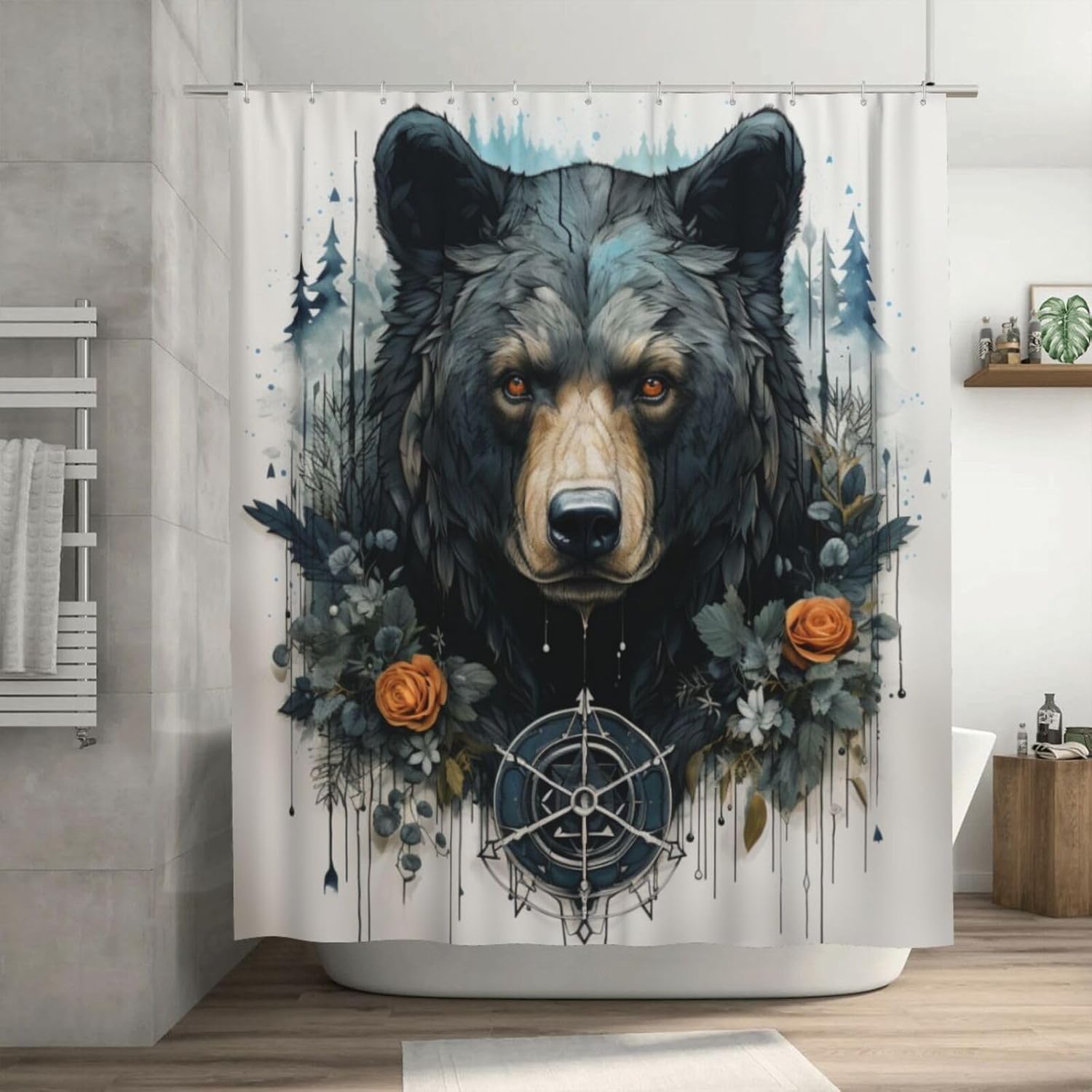 Black Bear Shower Curtain Set with 12 Hooks 72x72in YLATY7780