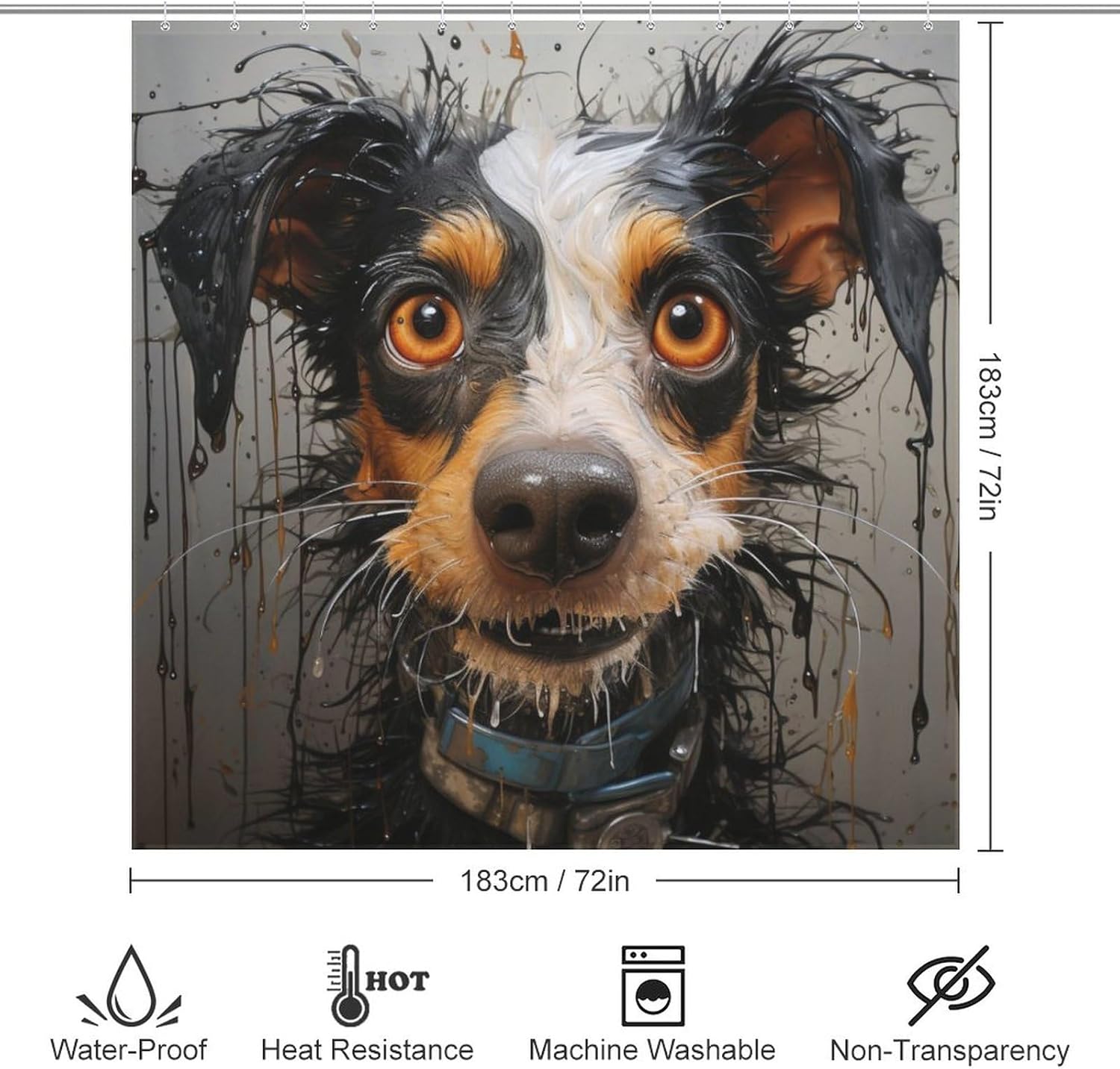 Smile Dog Waterproof Shower Curtain Set with 12 Hooks 72x72in