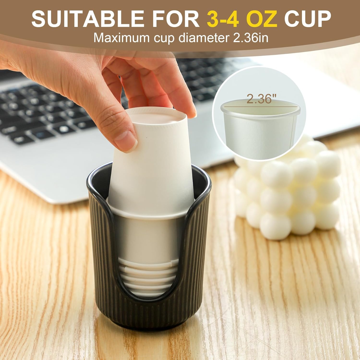 Dobbyby Ceramic Cup Dispenser with Vertical Stripes - Black