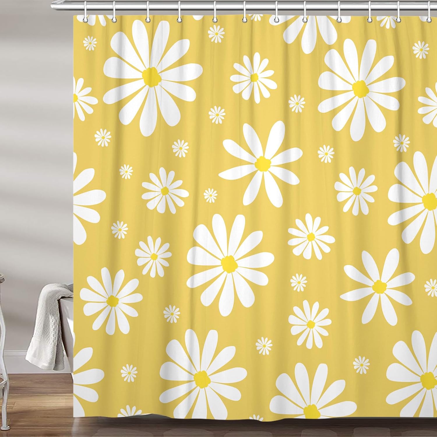 Yellow Daisy Floral Shower Curtain 72x72 Inch