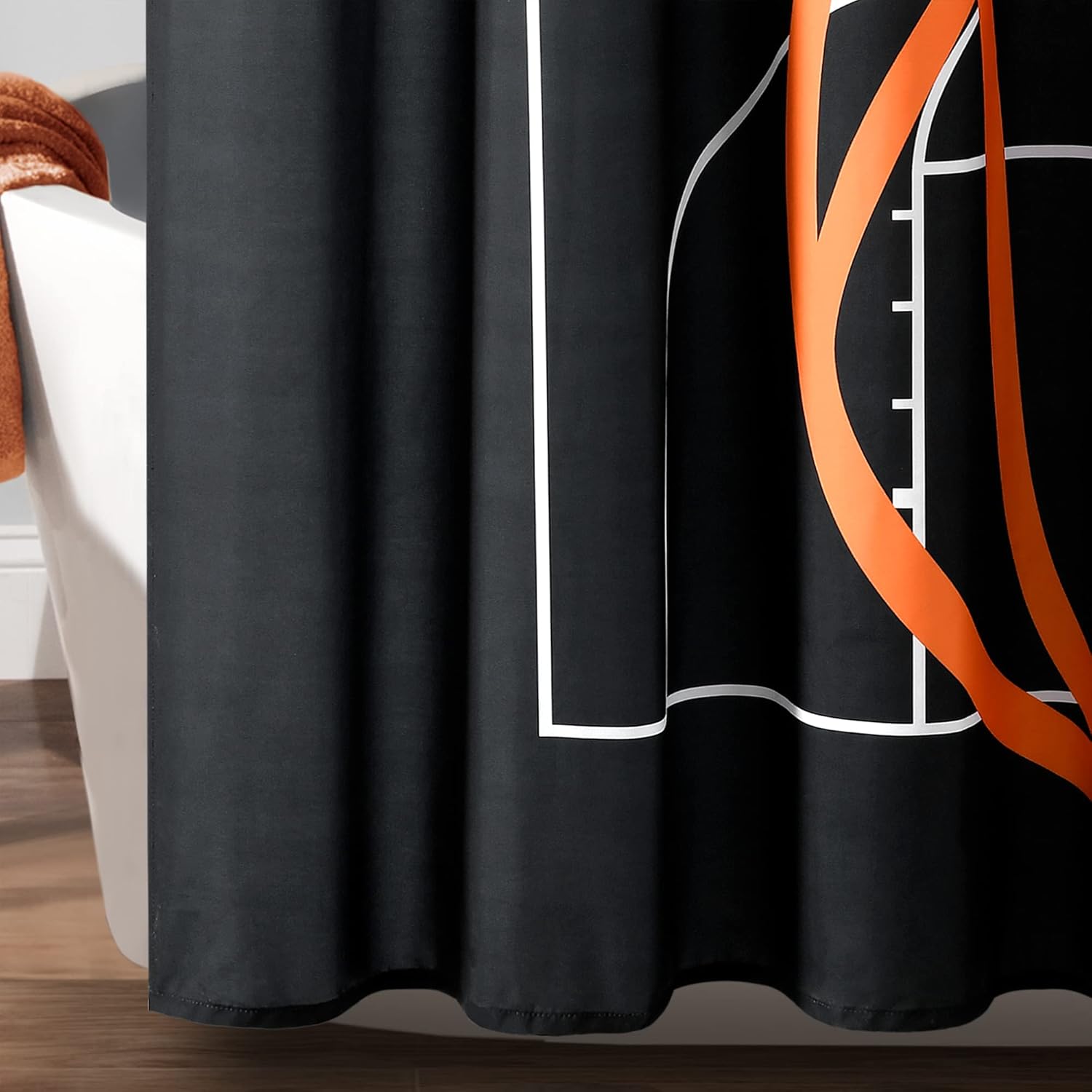 Lush Decor Basketball Game Shower Curtain 72x72 Black Orange