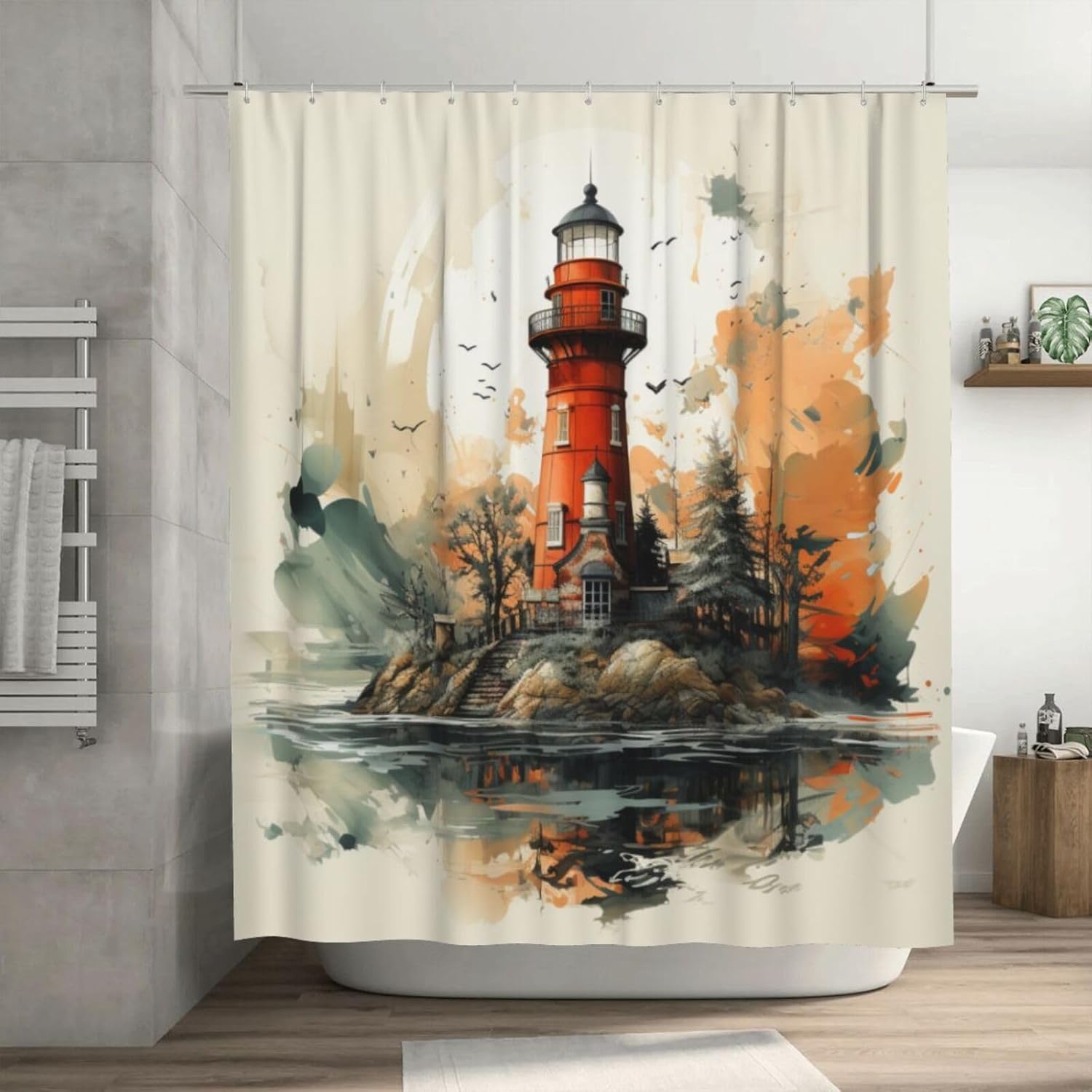 Lighthouse Shower Curtain Set with 12 Hooks 72x72in