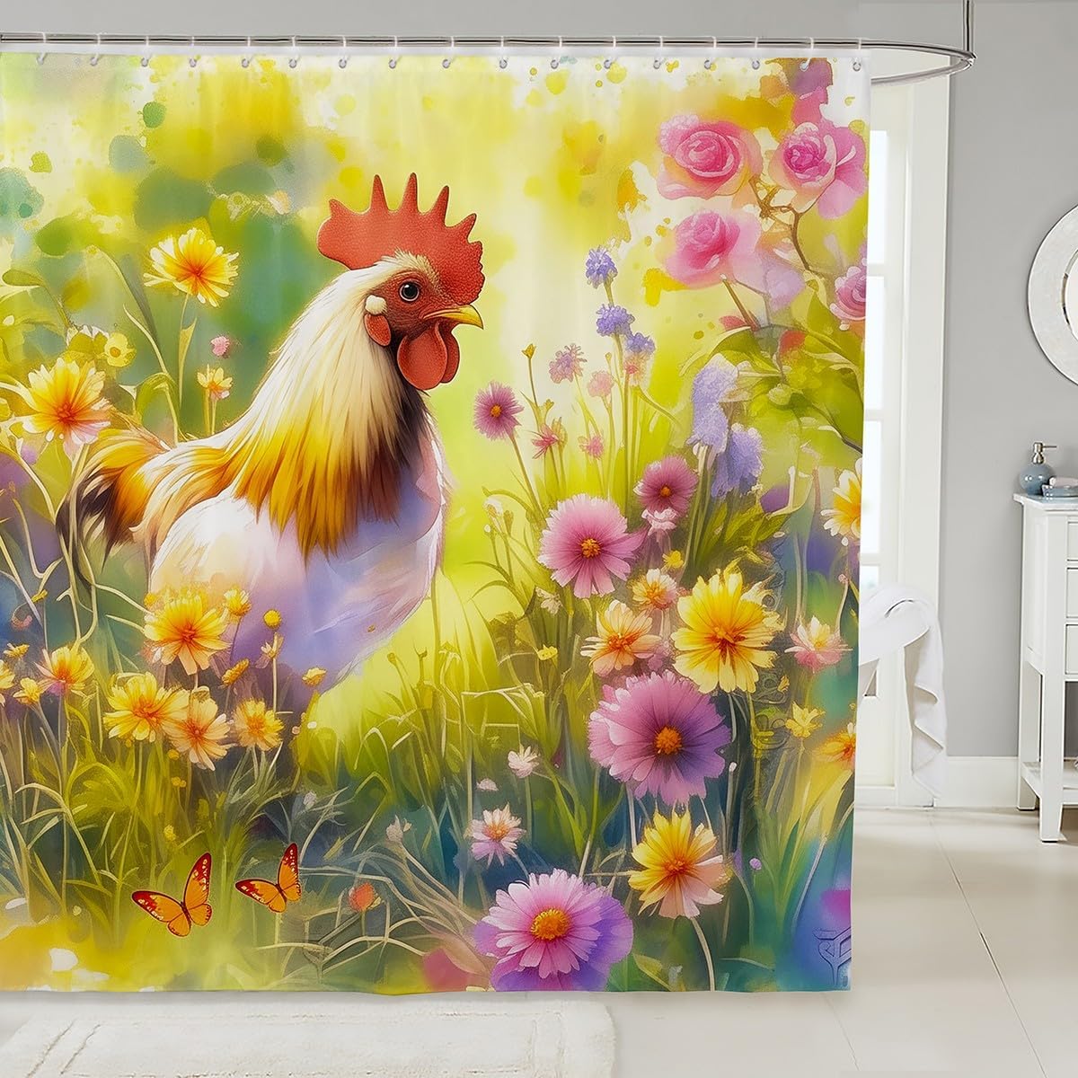 Rustic Rooster 72x72 Inch Shower Curtain Set