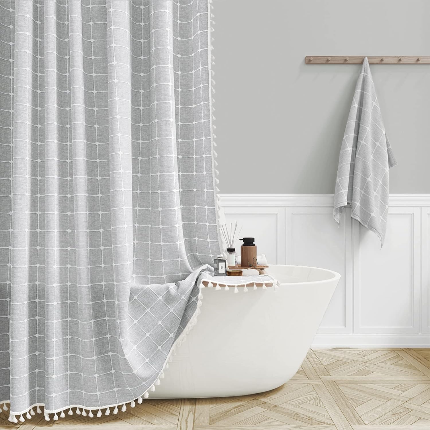 BTTN Boho Farmhouse Shower Curtain Set Gray 72x78 Inches