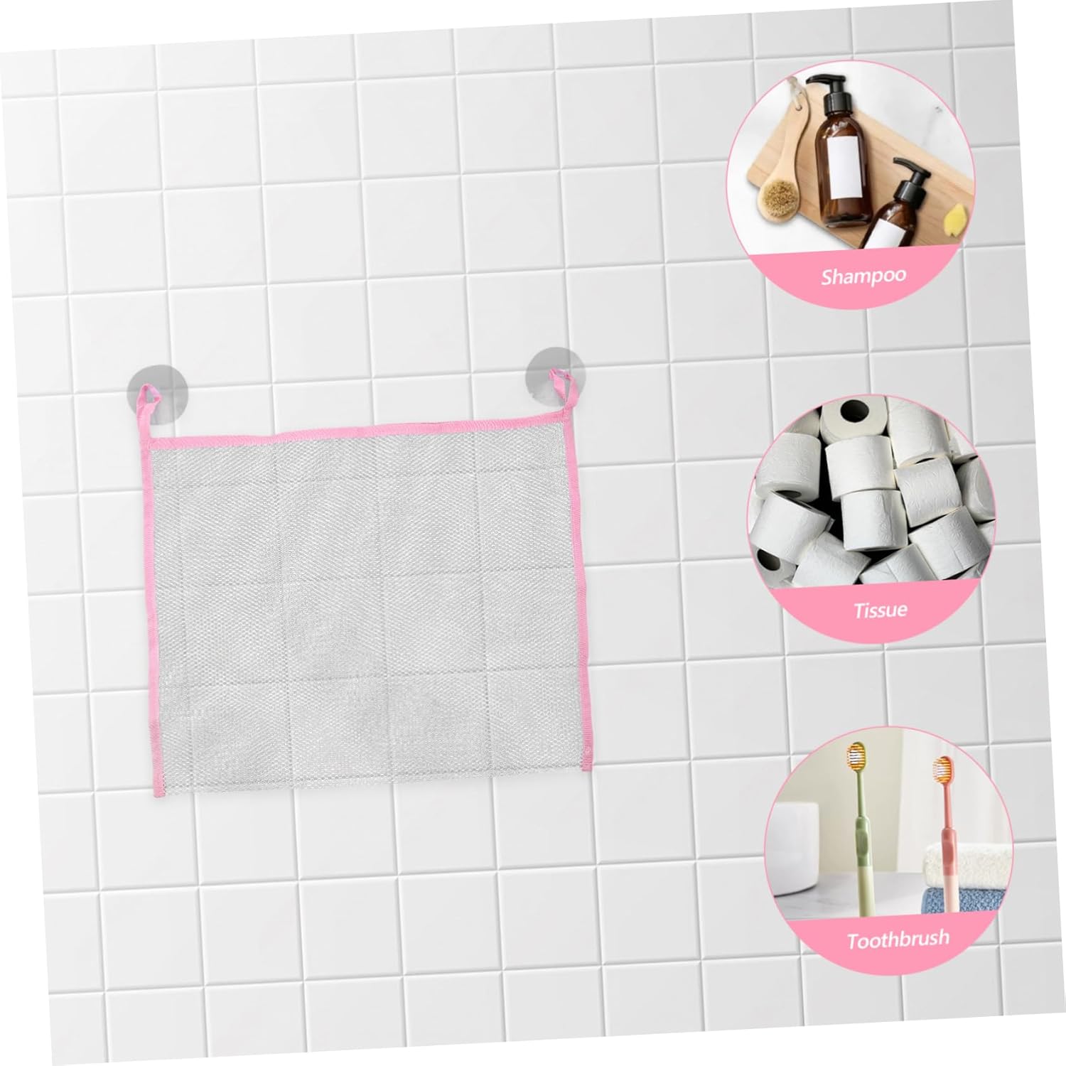 Beatifufu Shower Organizer Mesh Bag Pink 35x45cm