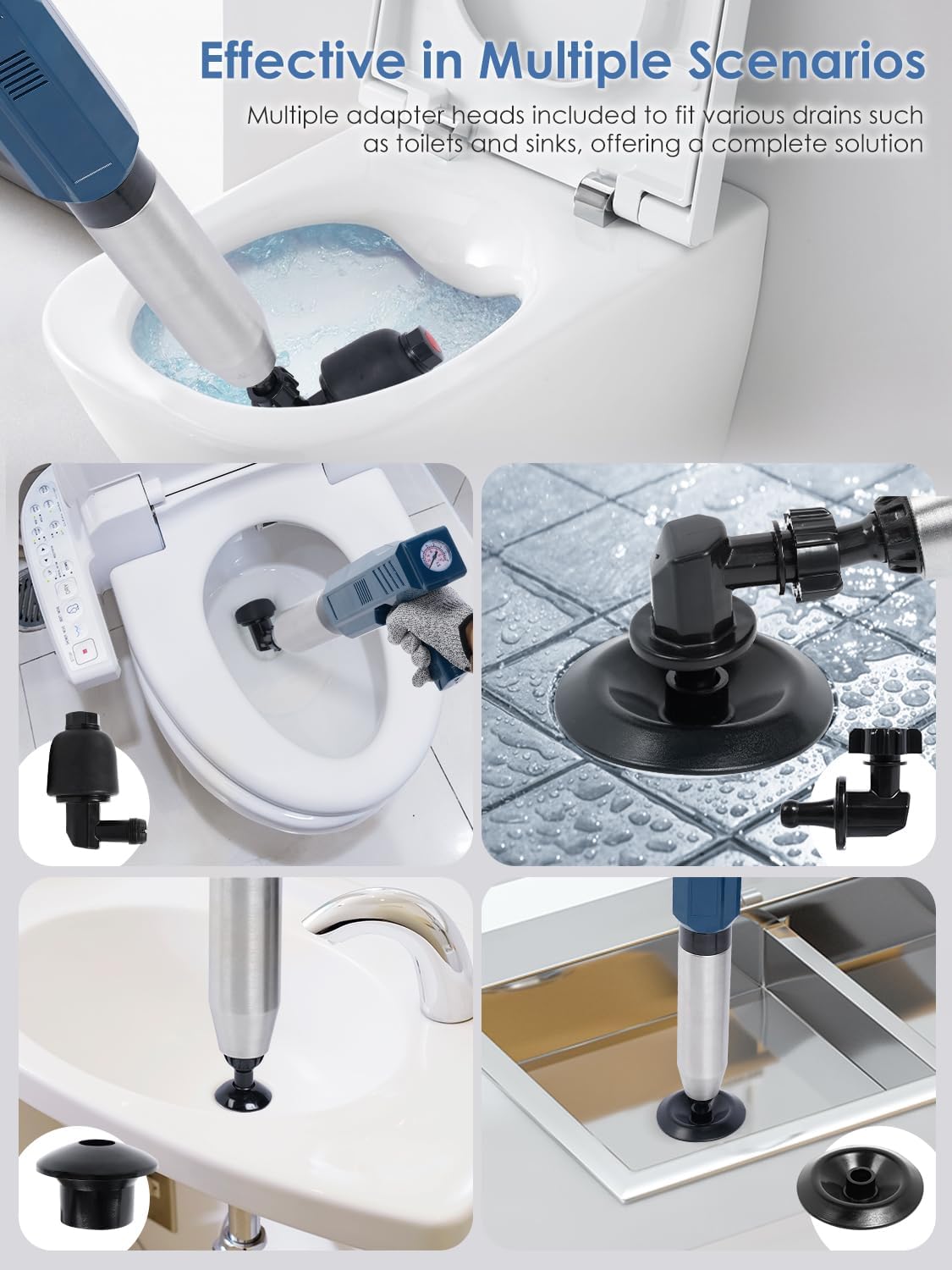 LotaTools Multi-Function Electric Toilet Plunger - Heavy Duty Adjustable Airflow