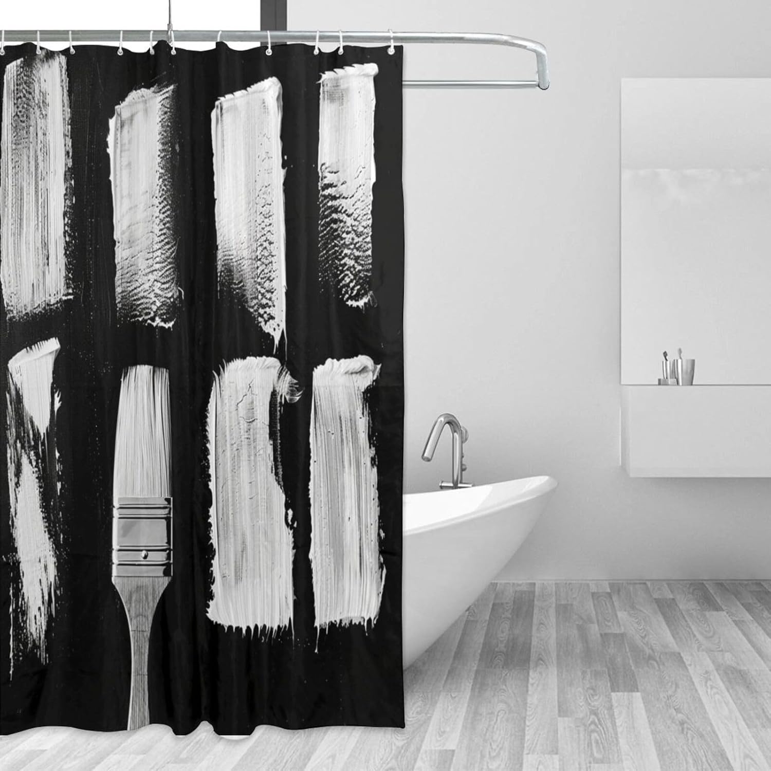 Brush Stroke Abstract Shower Curtain Set with 12 Hooks 72x72in