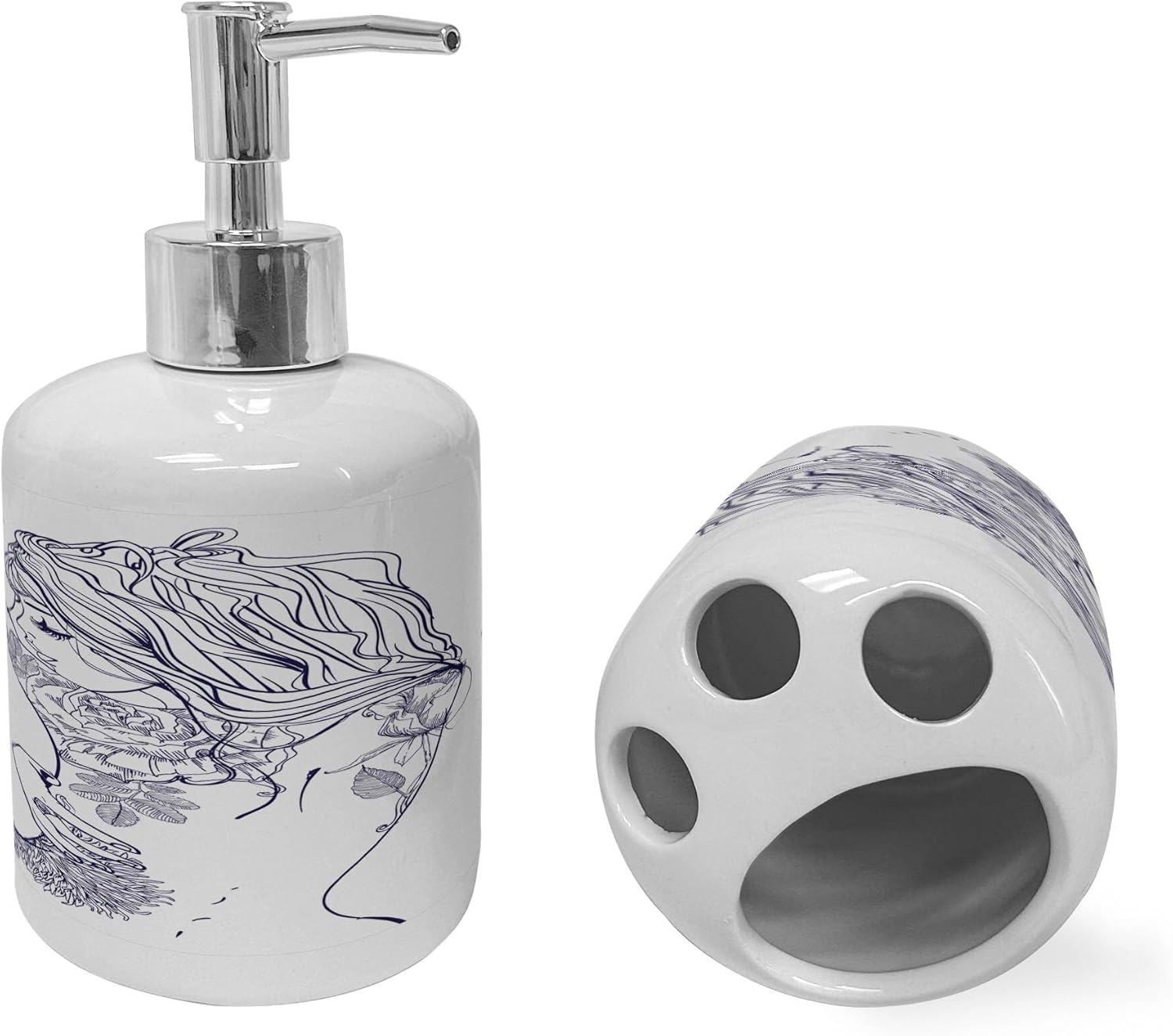 Ambesonne Bathroom Soap Toothbrush Holder Set Purple White