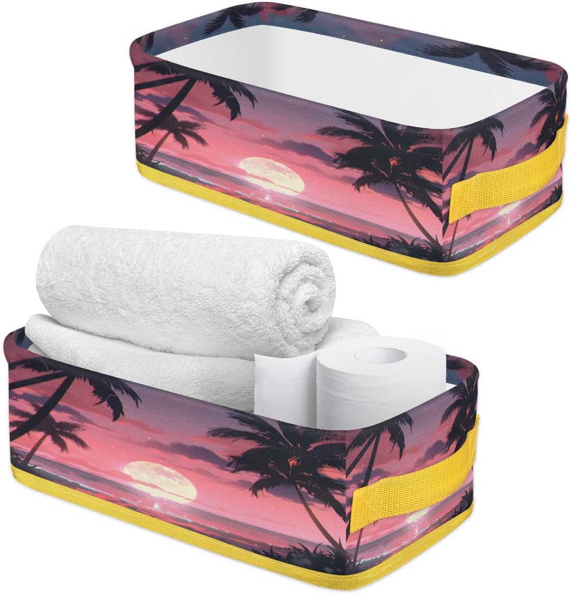 Skonsati Pink Ocean Beach Toilet Paper Basket with Handles 1