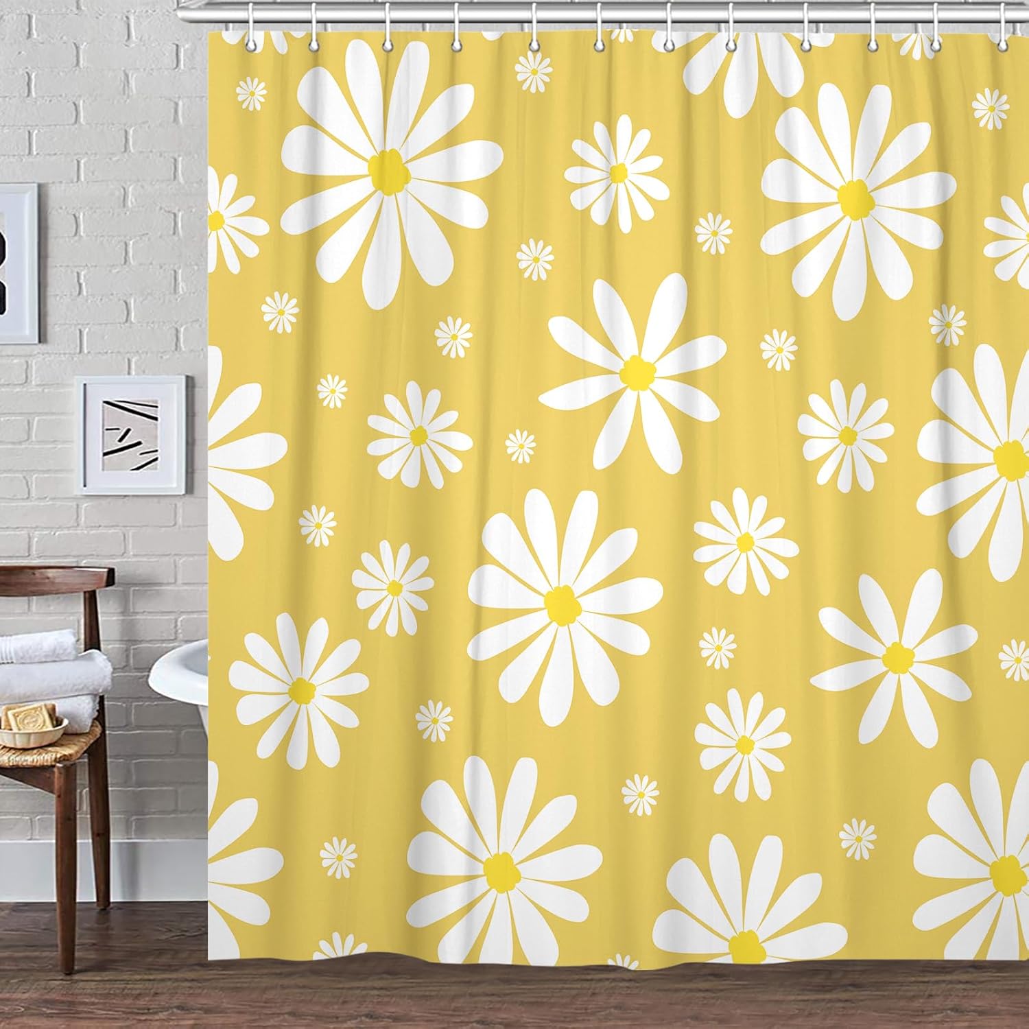 Yellow Daisy Floral Shower Curtain 72x72 Inch
