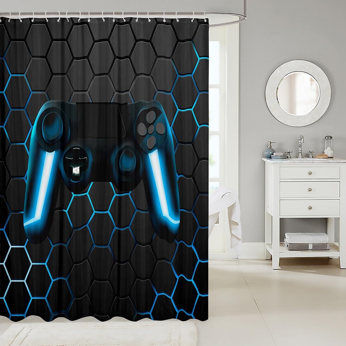 Erosebridal Blue Gaming Shower Curtain Set for Boys