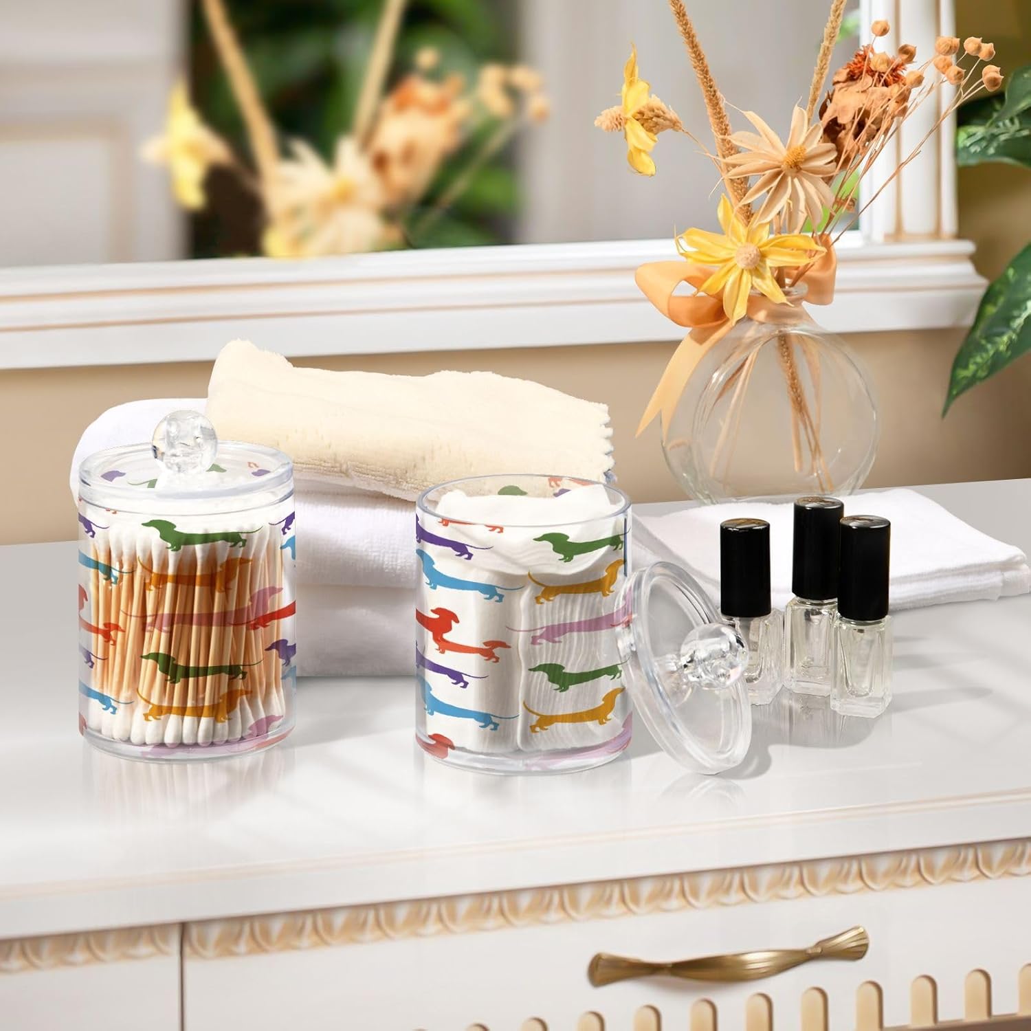 Qilmy Dachshunds Qtip Holder 2 Pack 14 oz Apothecary Jars