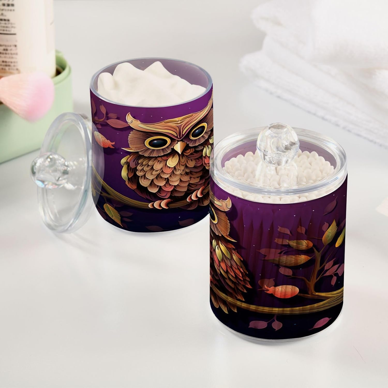 YETTASBIN Owl Clear Storage Jars 2 Pack 14 Oz with Lid