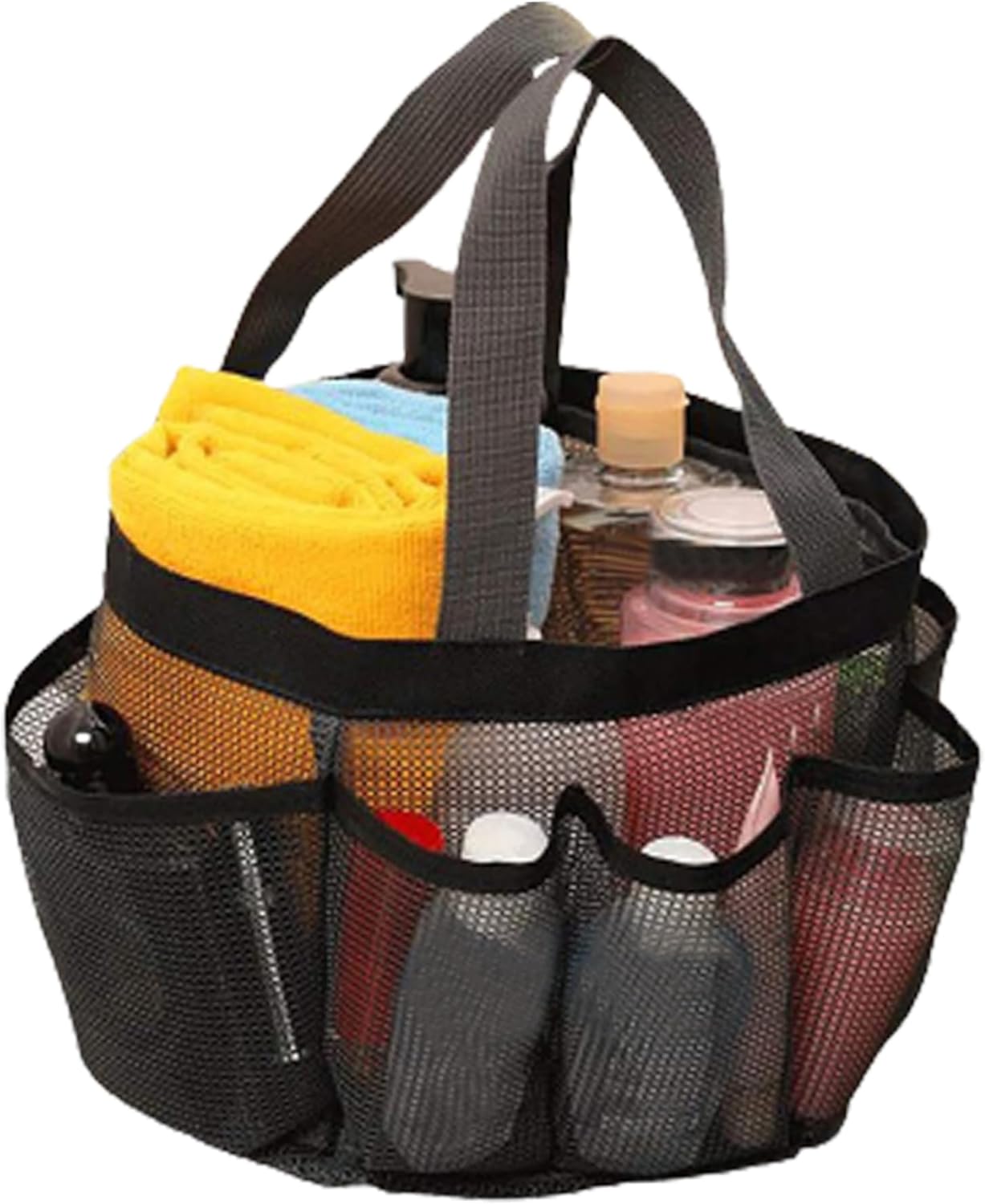 Hperu Mesh Portable Shower Bag with 8 Pockets Black
