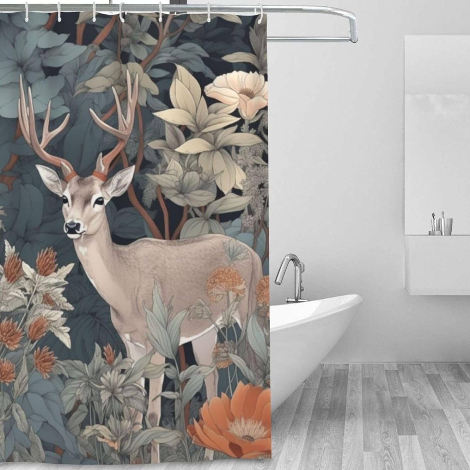 Forest Deer Shower Curtain Set with 12 Hooks 72x72in Waterproof