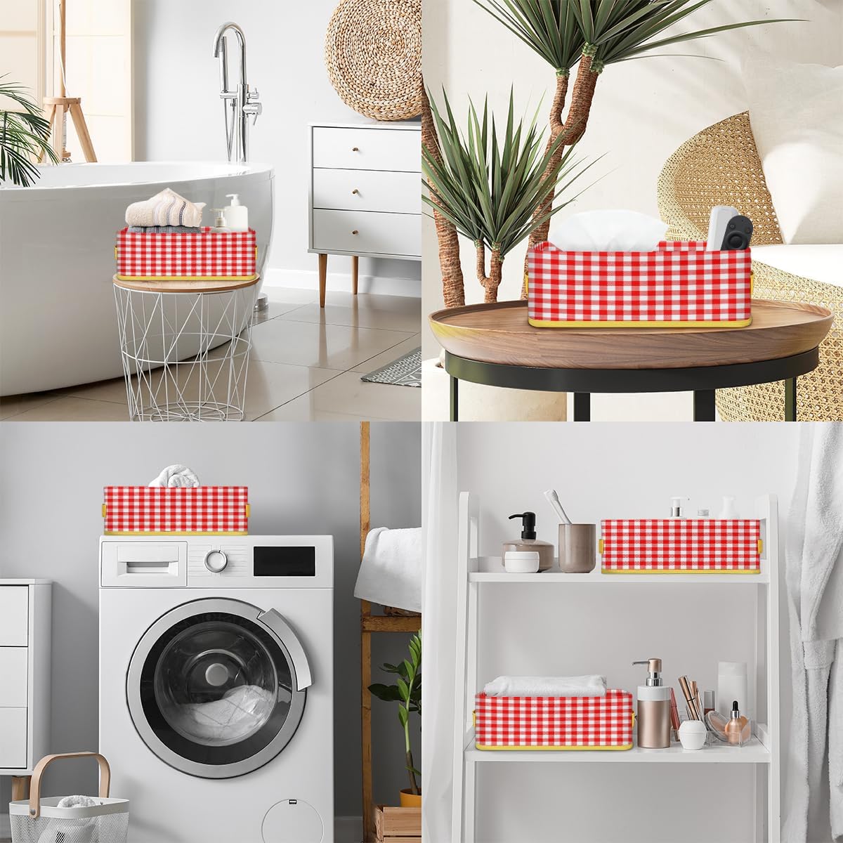 Red Plaid Toilet Paper Baskets Set of 2