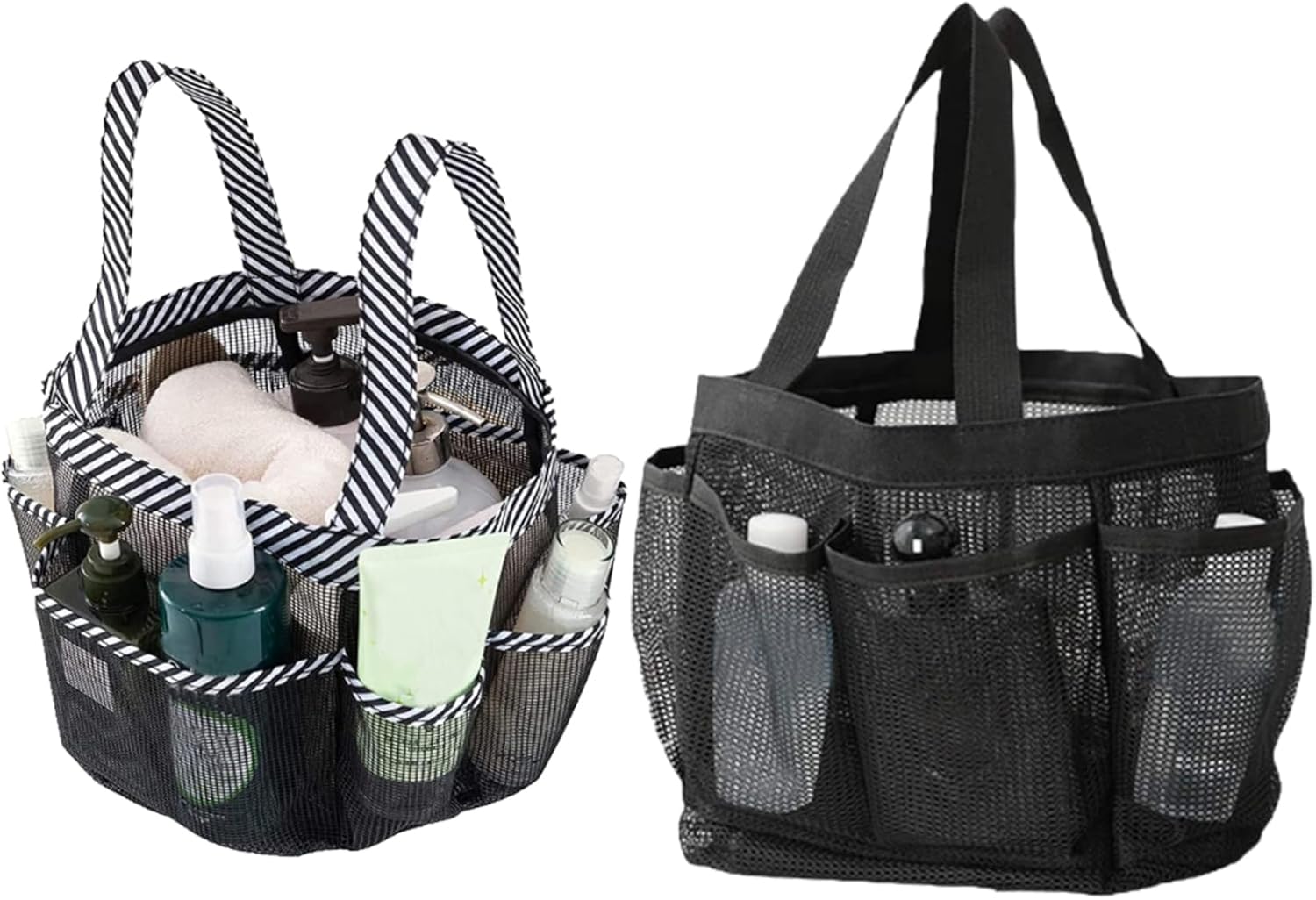 Hperu Mesh Portable Shower Bag with 8 Pockets Black