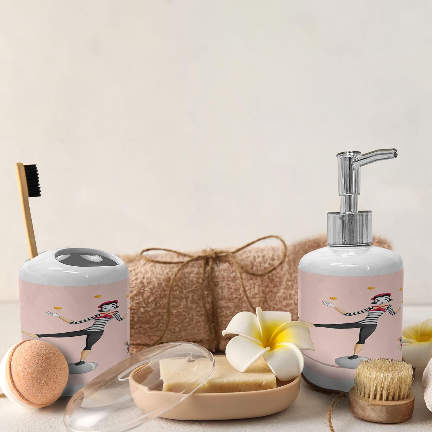 Ambesonne Cartoon Soap Toothbrush Holder Set Dark Grey Ceramic