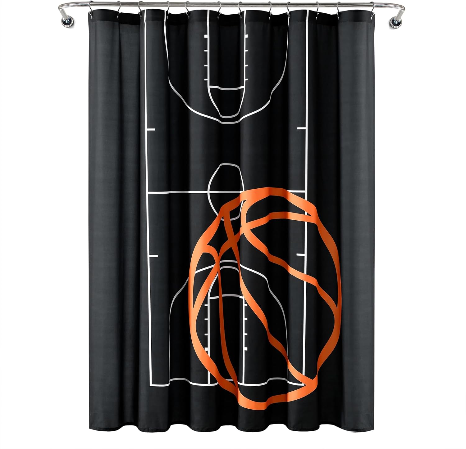 Lush Decor Basketball Game Shower Curtain 72x72 Black Orange