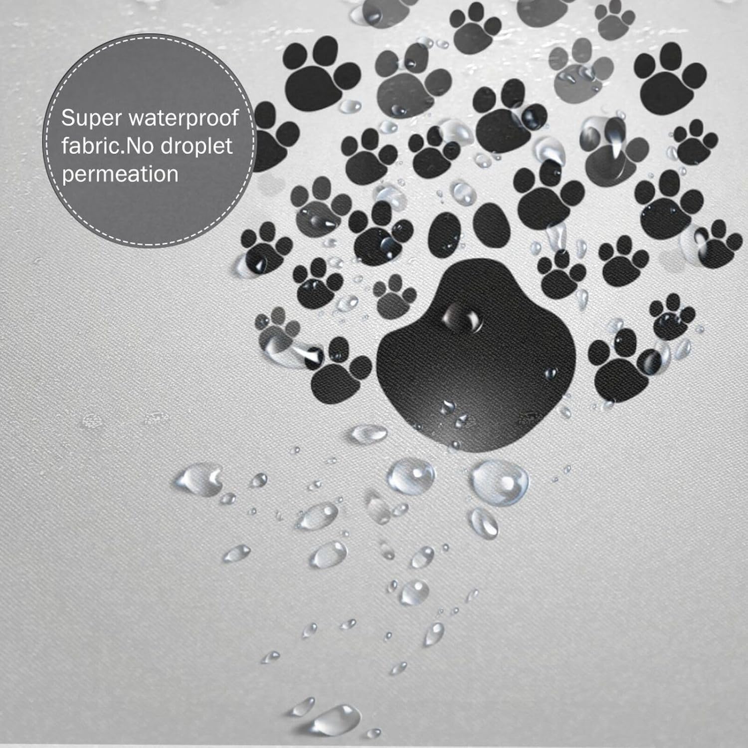 Black Paw Prints Shower Curtain Set with 12 Hooks 72x72in