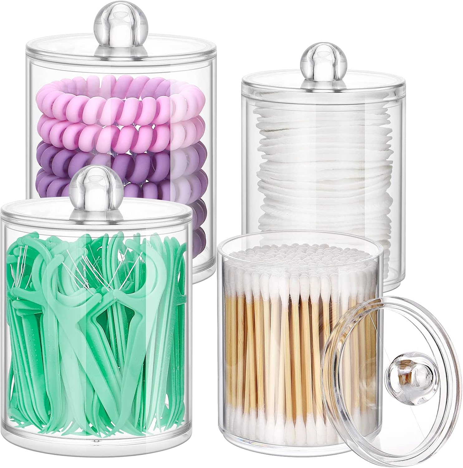 MEFAN Qtip Holder Dispenser 4 Pack Clear Plastic Jars