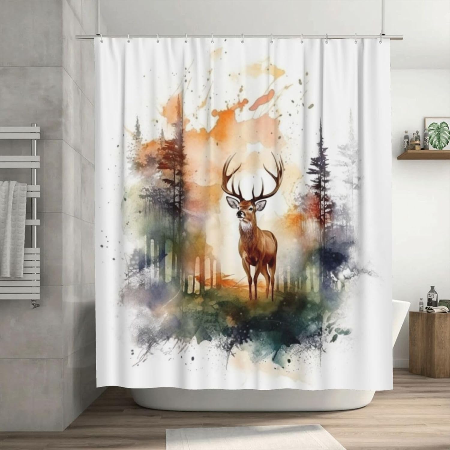 Brown Deer Shower Curtain Set with 12 Hooks 72x72in