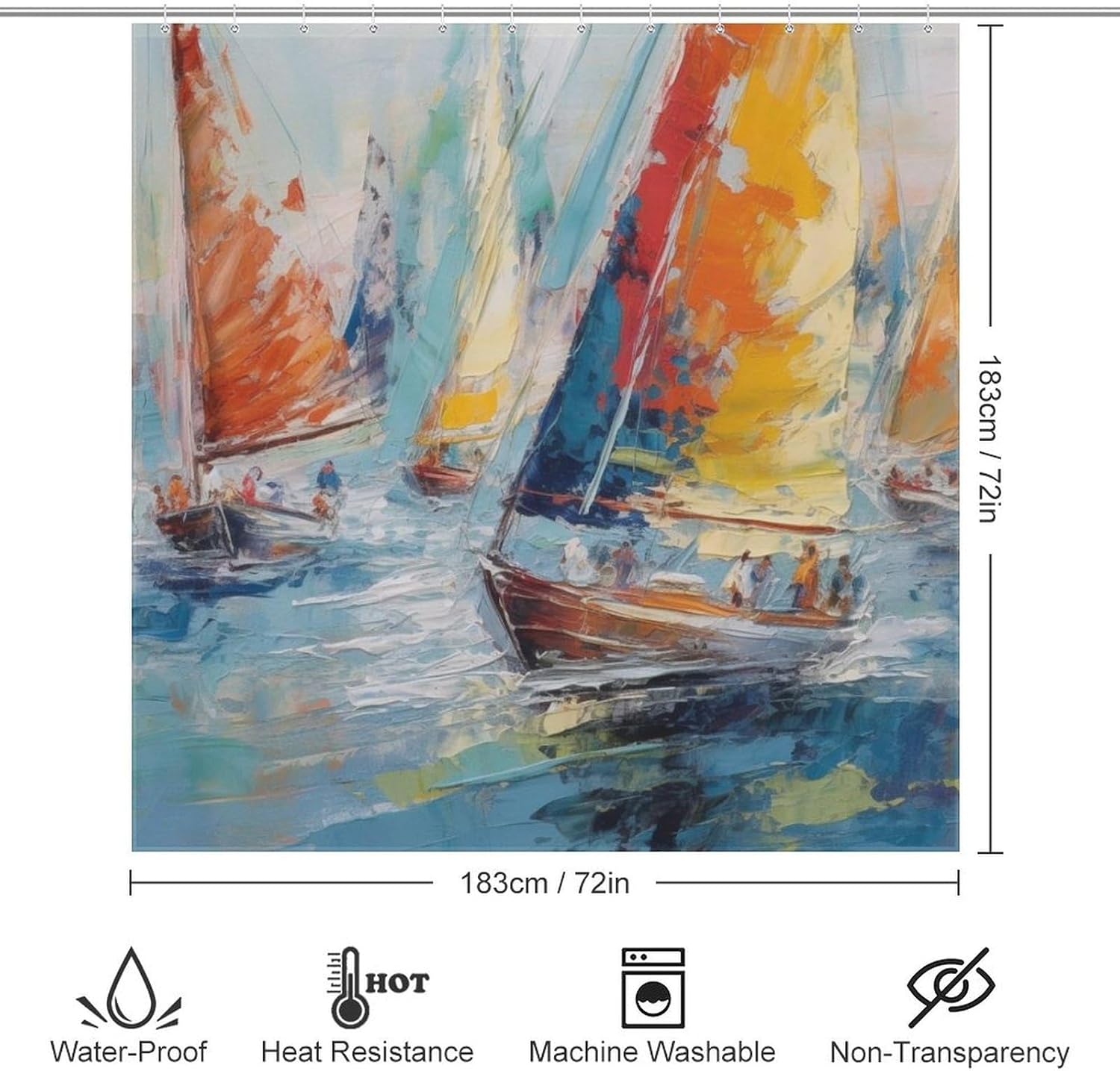 Red White Sailboat Shower Curtain Set with 12 Hooks 72x72in