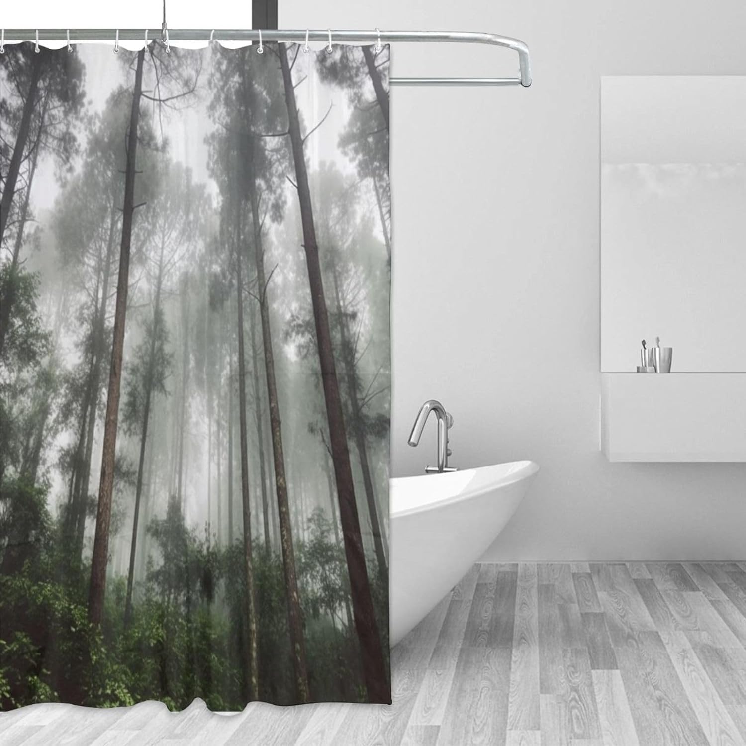TIYAANDSY Green Forest Tree Shower Curtain Set 72x72in