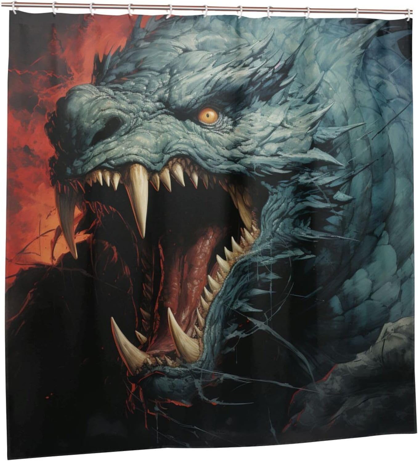 Roaring Dragon Waterproof Shower Curtain Set 72x72in with 12 Hooks