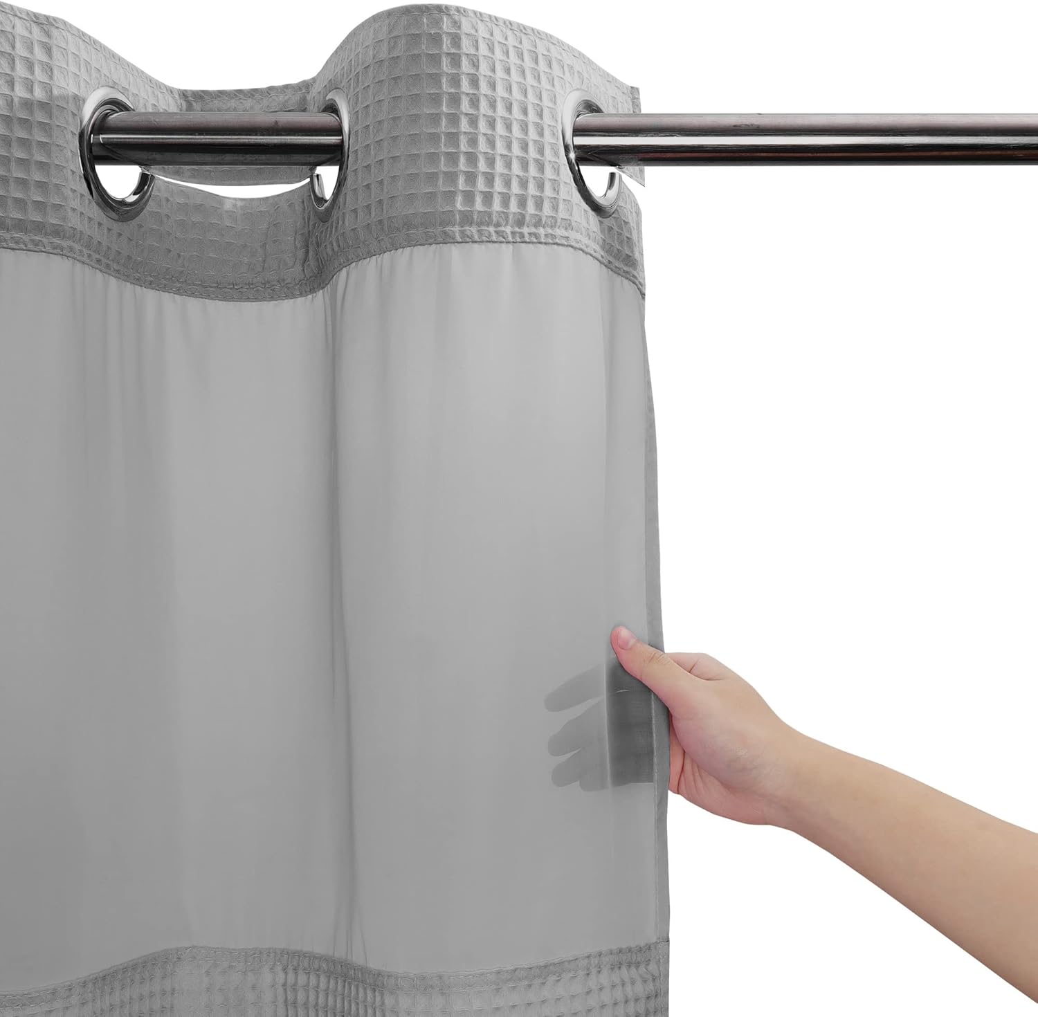 River Dream Gray Fabric Shower Curtain Set with Snap Liner 1