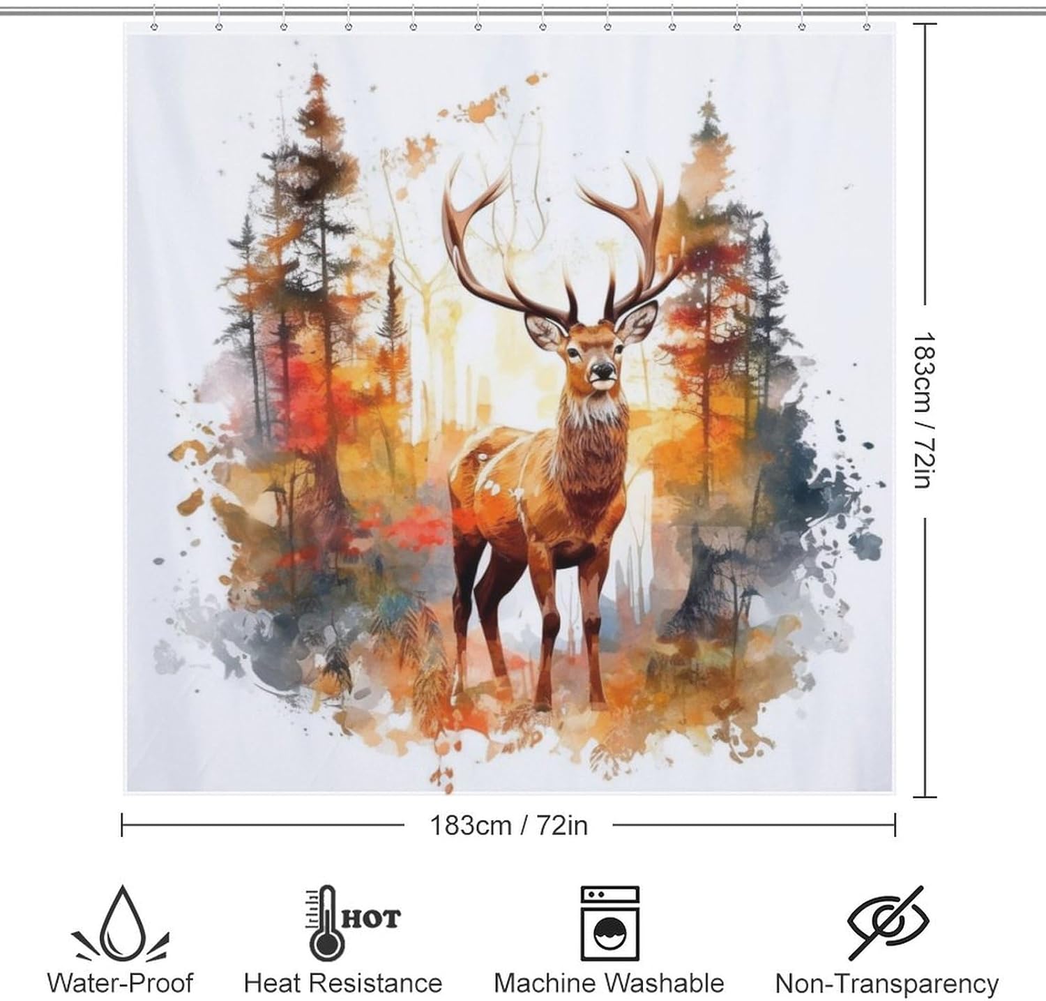 Brown Deer Shower Curtain Set with 12 Hooks 72x72in 1