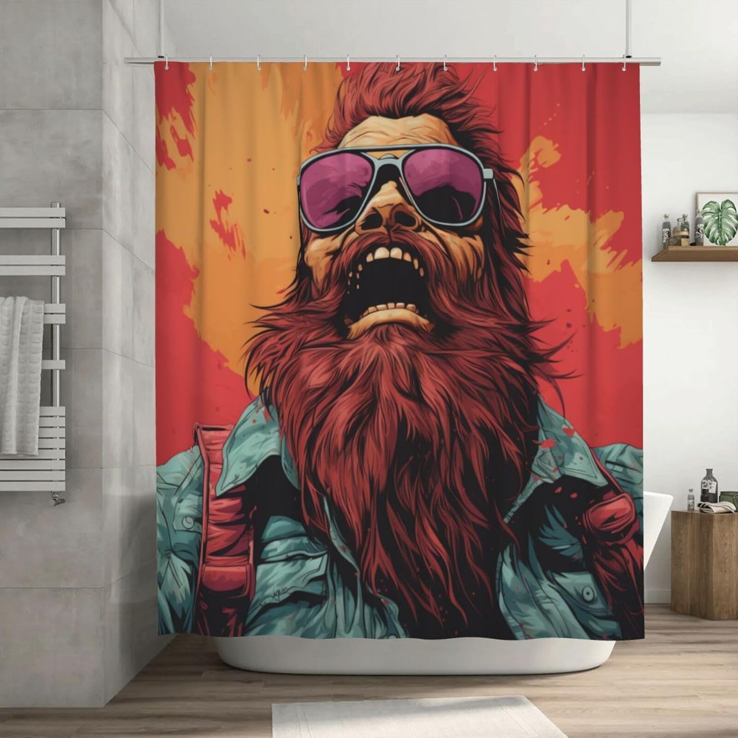 Funny Orangutan Shower Curtain Set with 12 Hooks 1