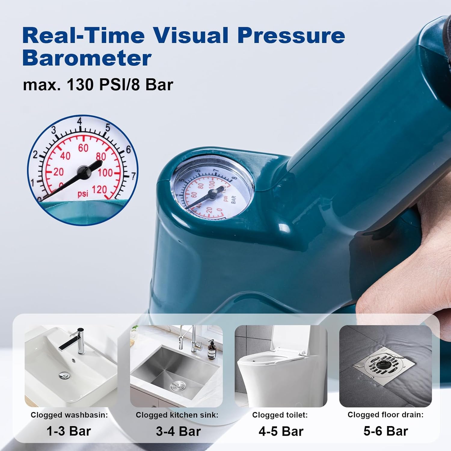LEOMAUNYX High-Pressure Toilet Plunger with Barometer