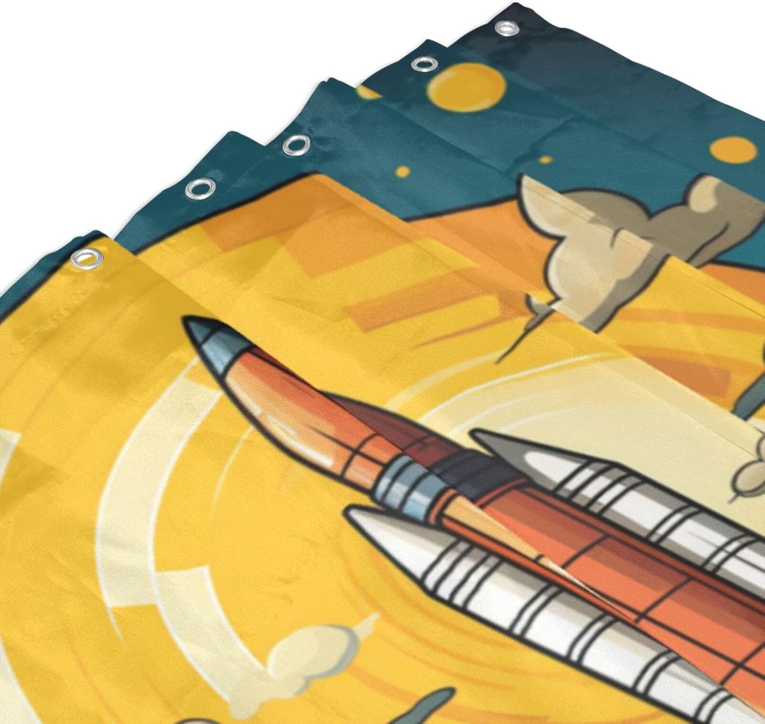 TIYAANDSY Cartoon Rocket Shower Curtain Set 72x72in with 12 Hooks