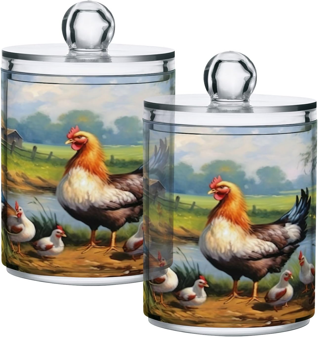YETTASBIN Rooster Clear Plastic Storage Jars 2 Pack