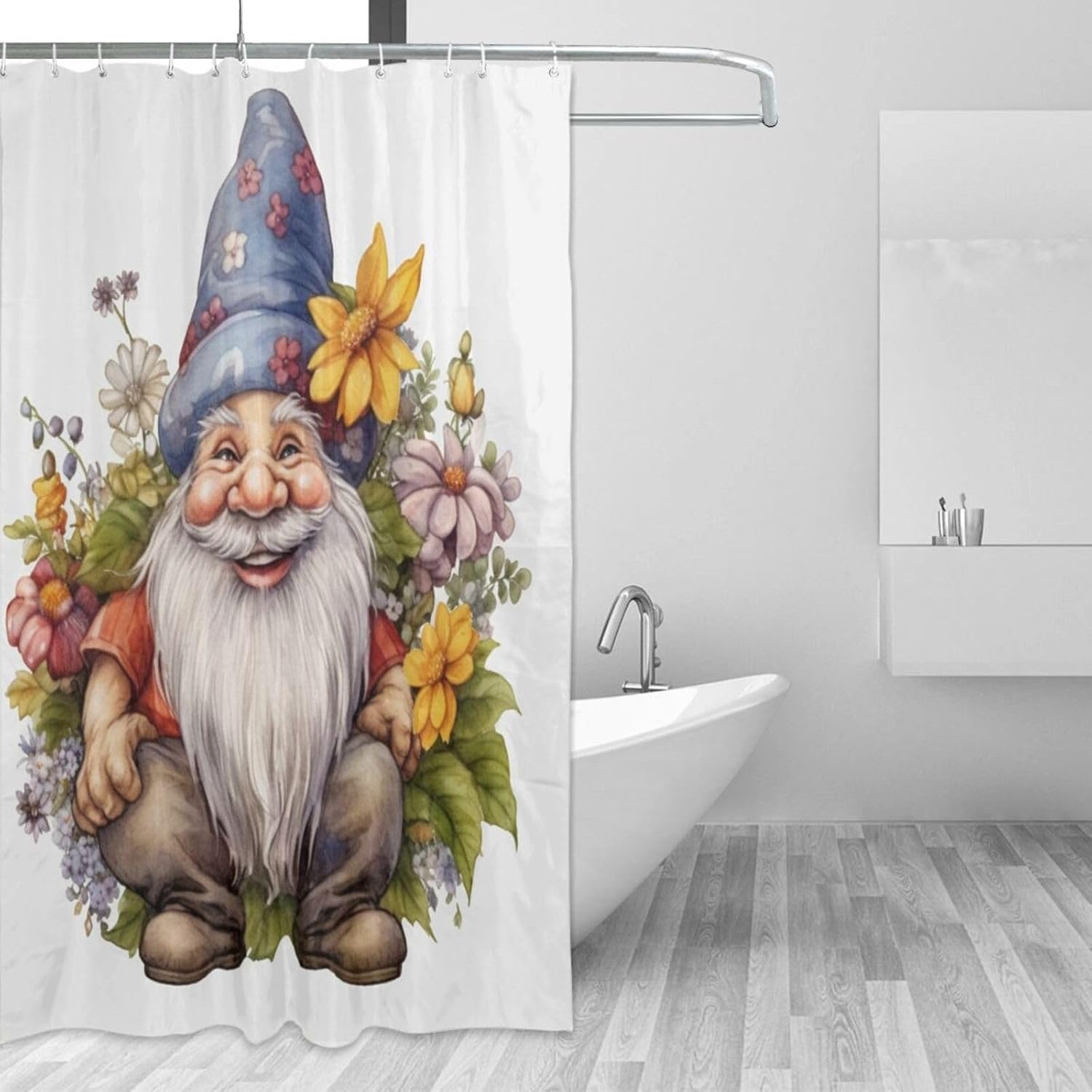 Cute Gnome Shower Curtain Set with 12 Hooks 72x72in