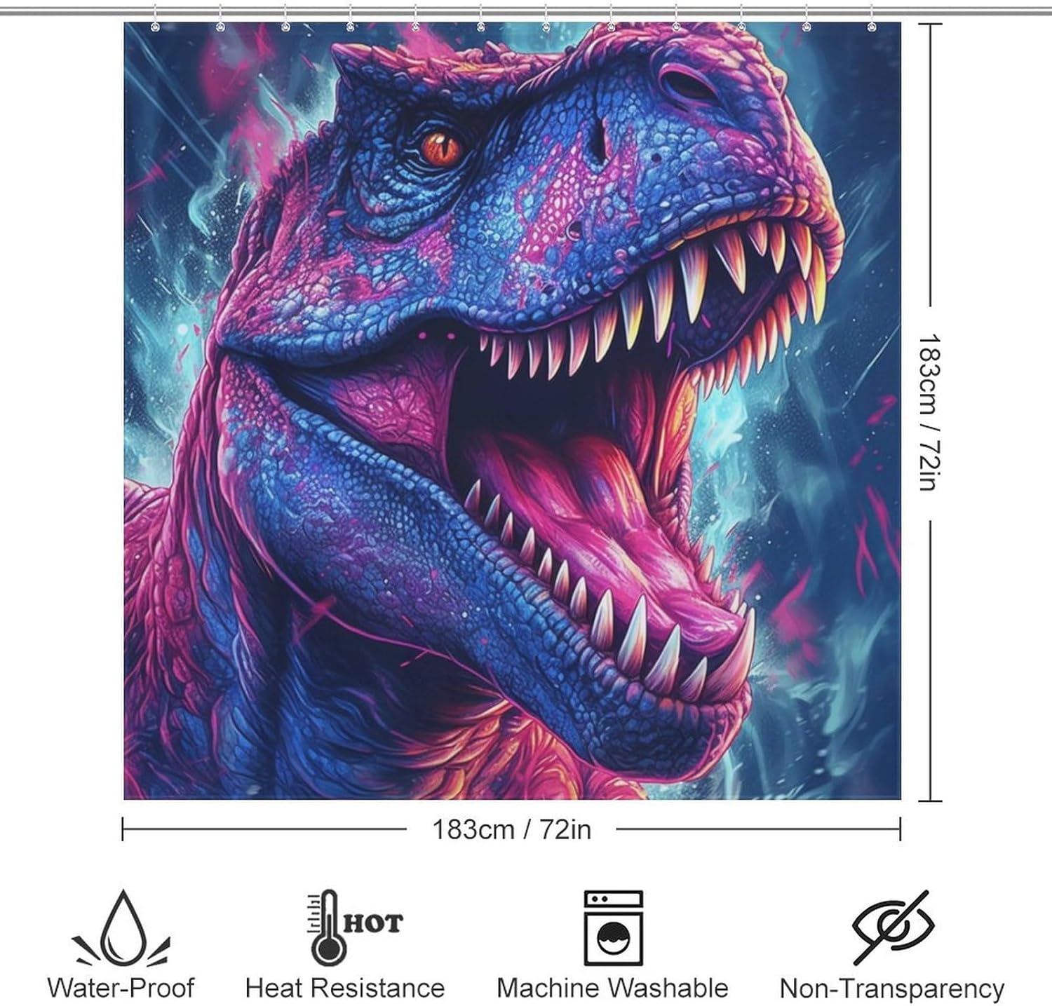 Roaring Dinosaur Waterproof Shower Curtain Set with 12 Hooks